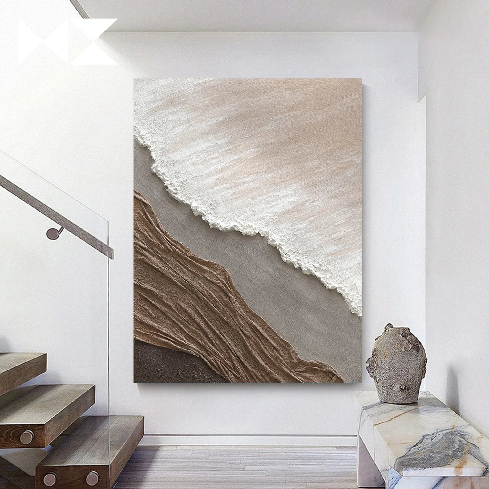 Textured Coastal Serenity | Beige White