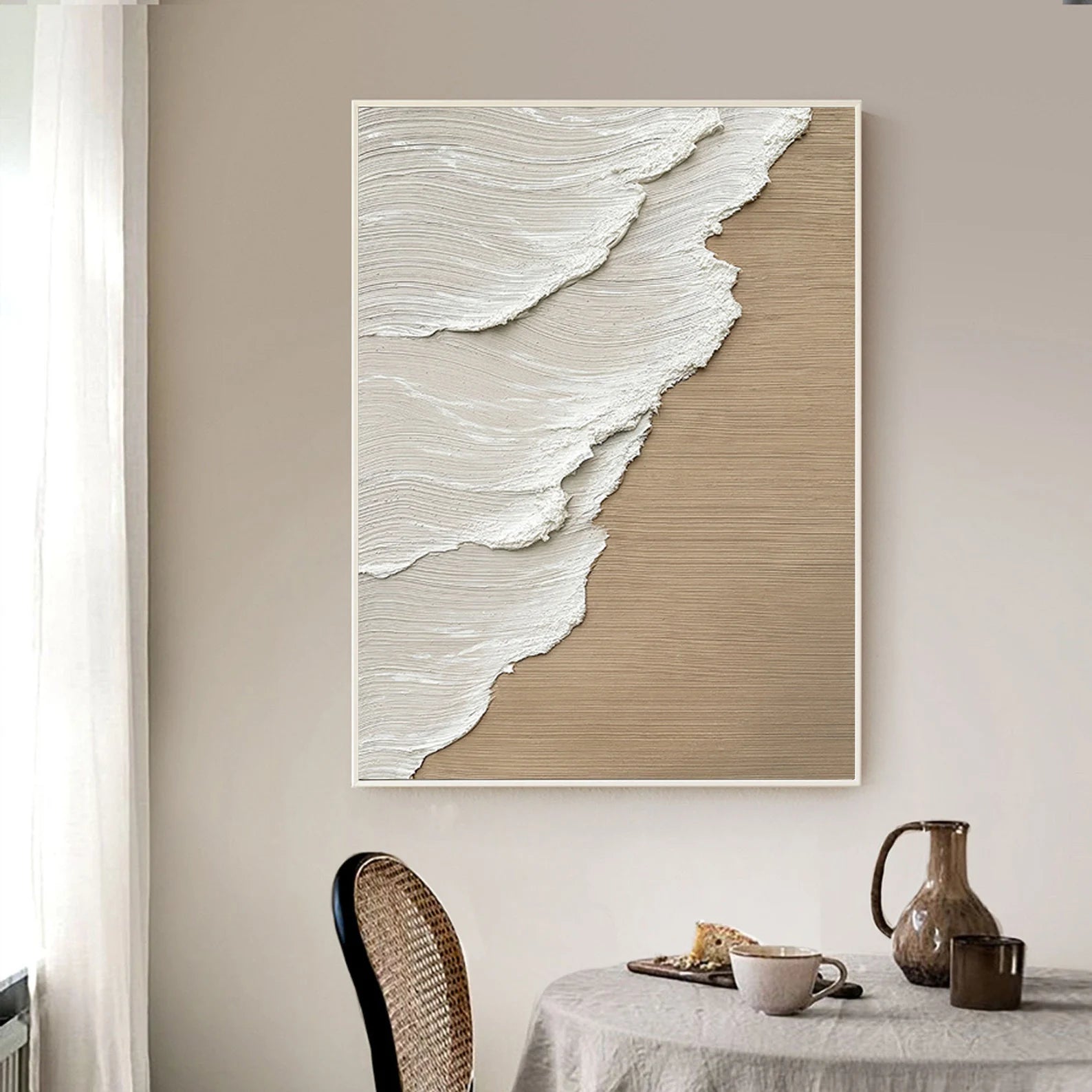 Textured Wave Elegance | Beige White