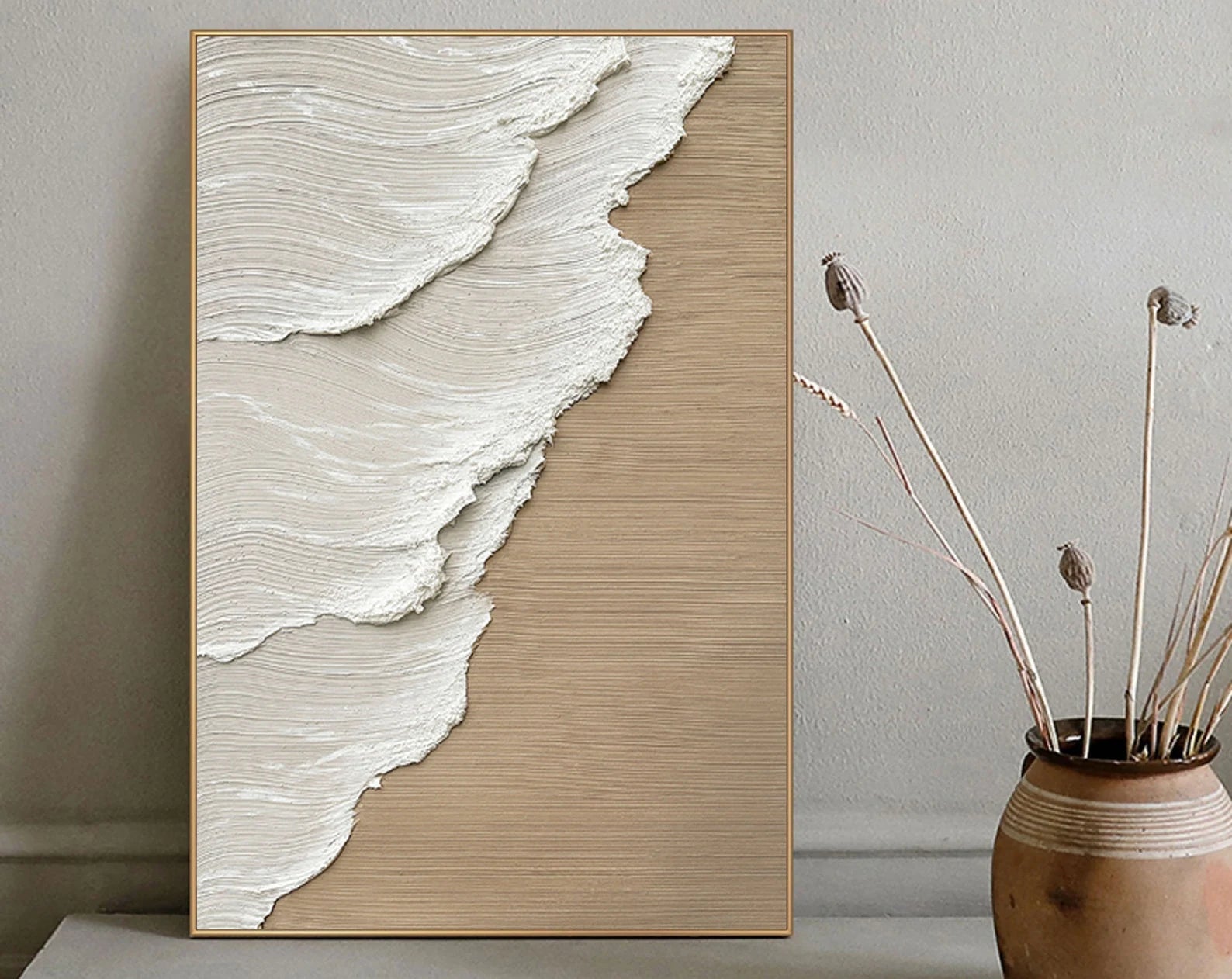 Textured Wave Elegance | Beige White