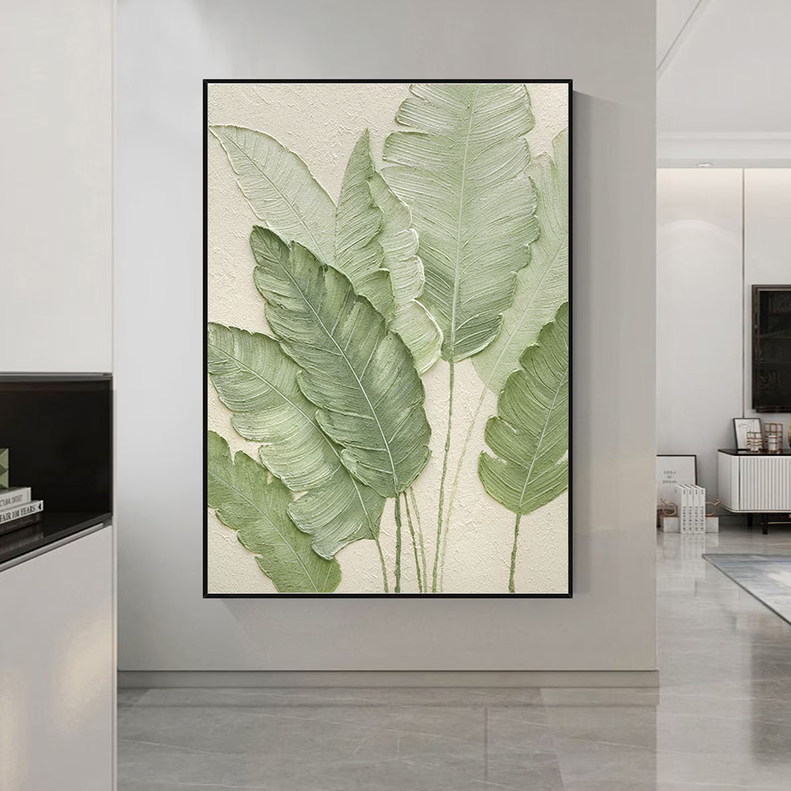 Textured Leaf Elegance | Sage Beige