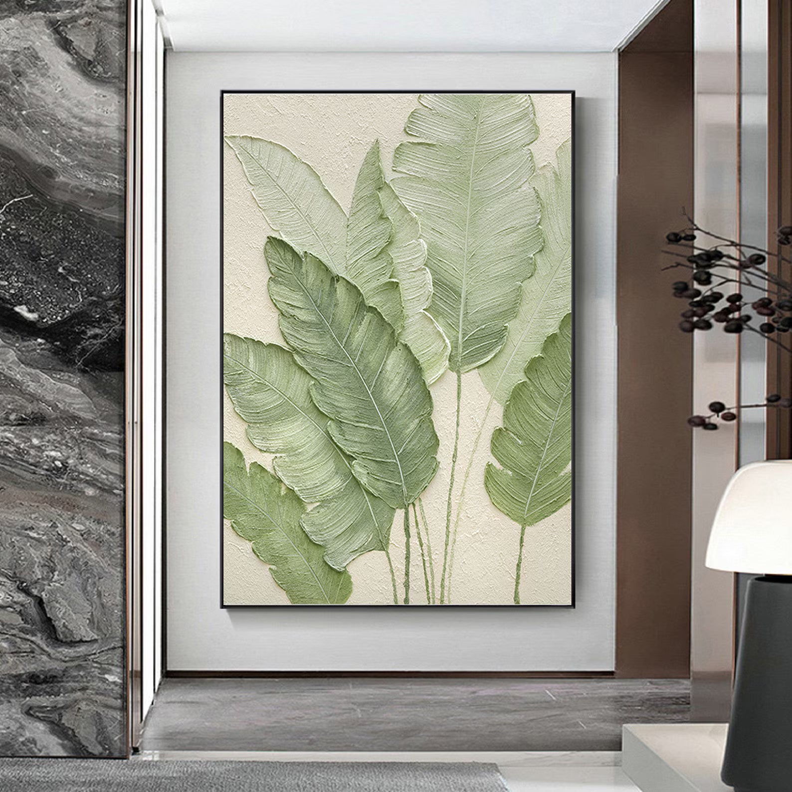 Textured Leaf Elegance | Sage Beige