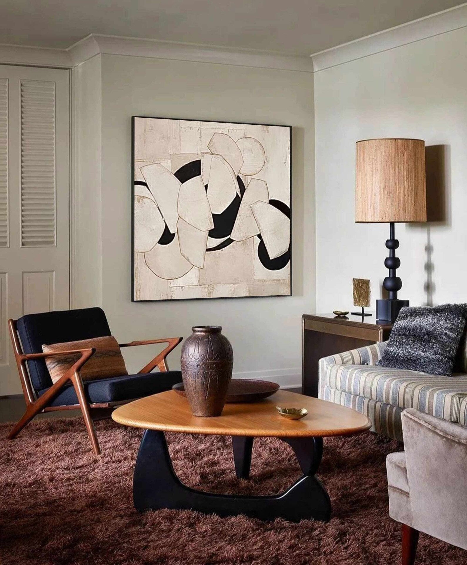 Abstract Beige Black Art | Timeless Sophistication