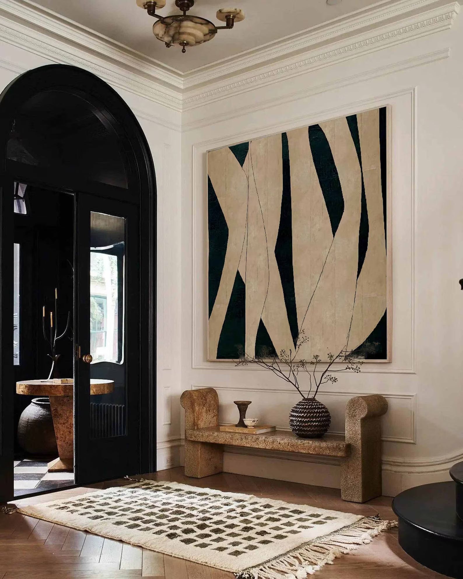 Abstract Beige Black Art | Sleek Sophistication