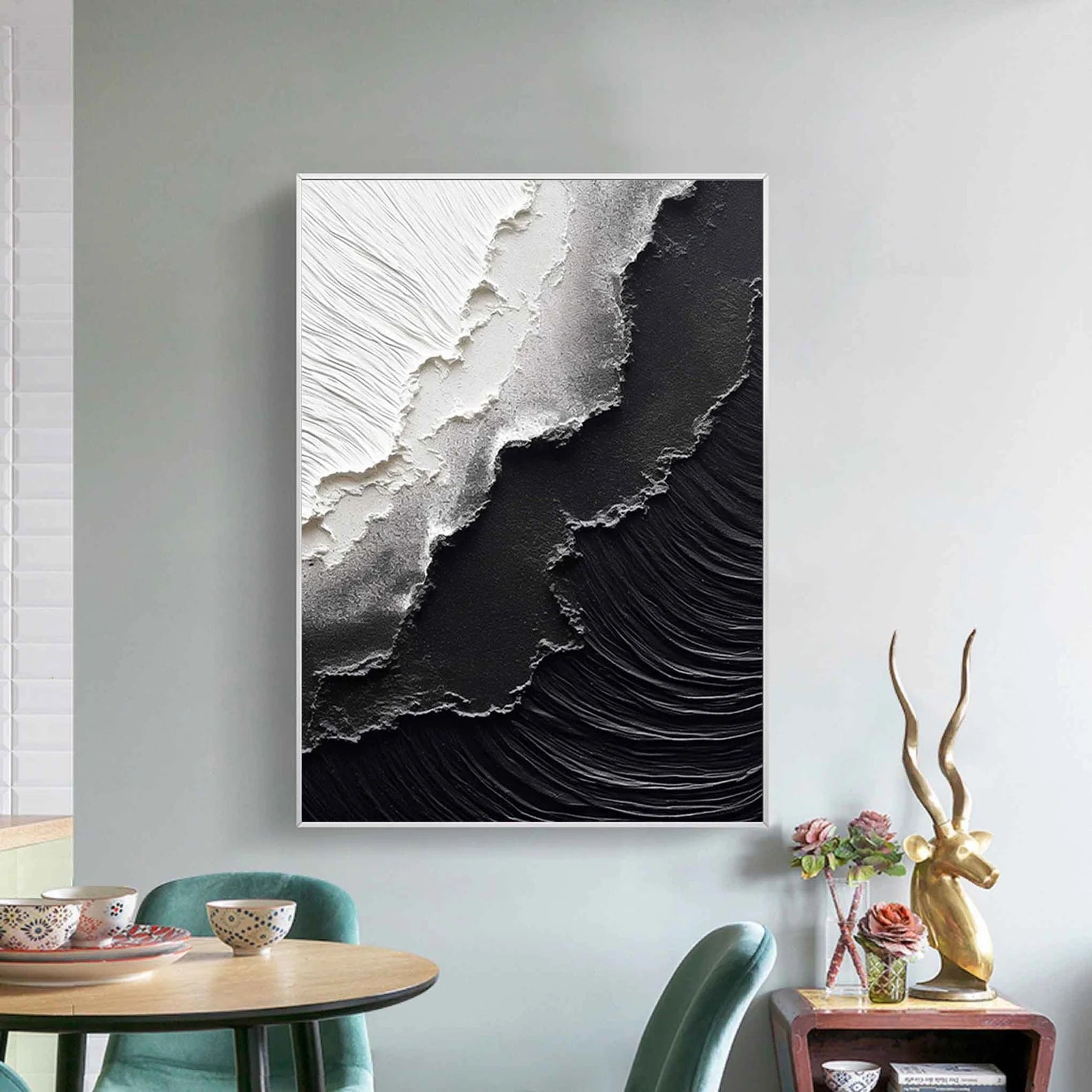 Textured Monochrome Waves | Black White