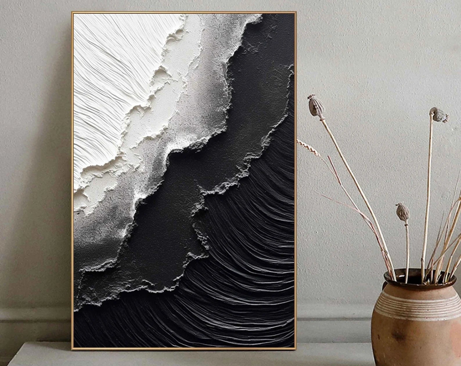Textured Monochrome Waves | Black White