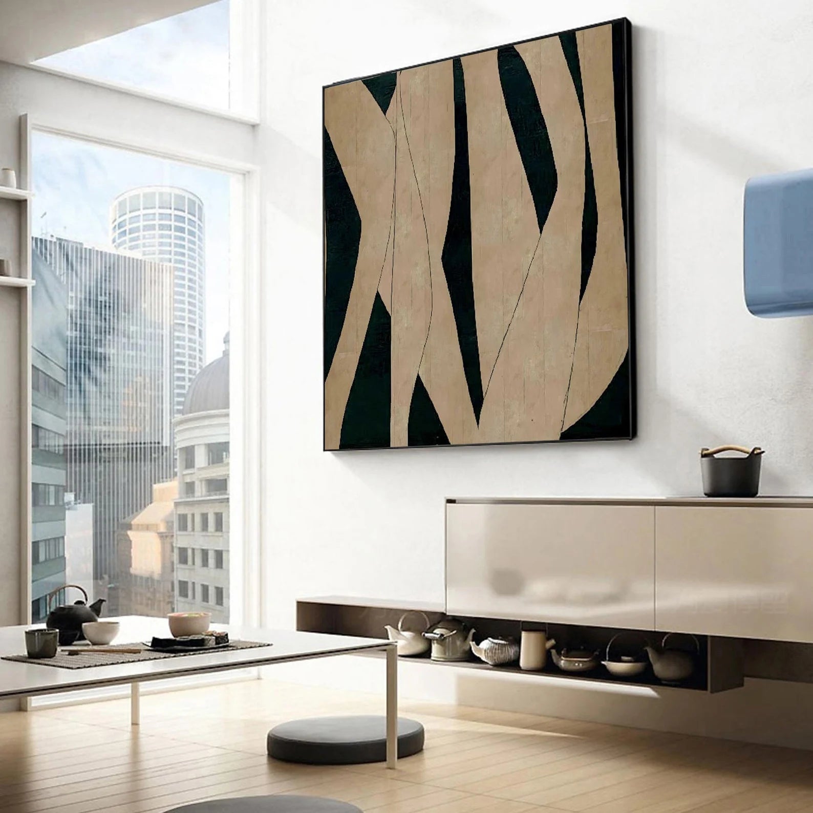 Abstract Beige Black Art | Sleek Sophistication