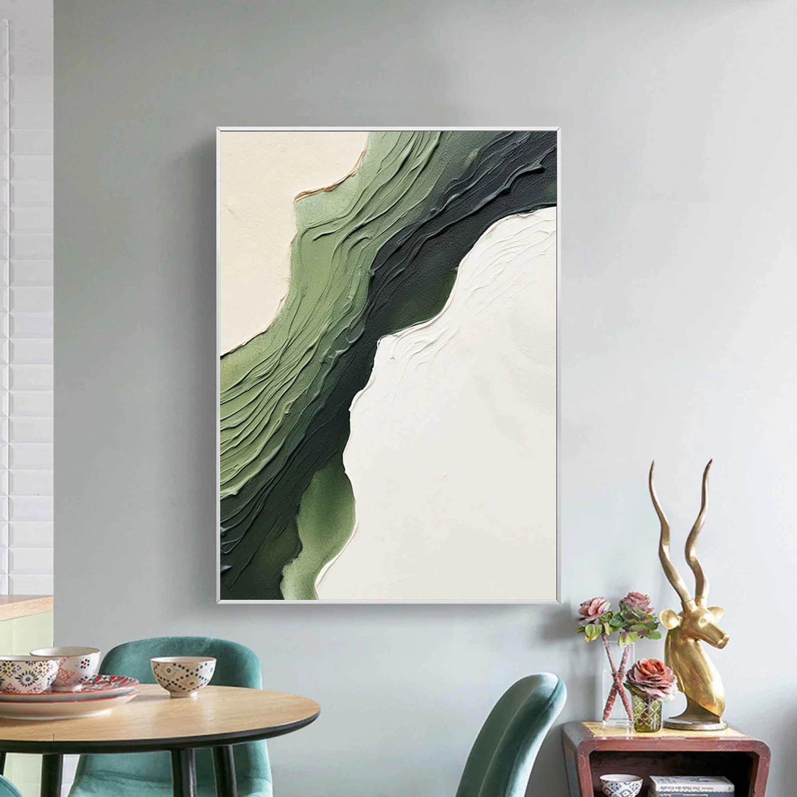 Textured Green Flow | Nature White