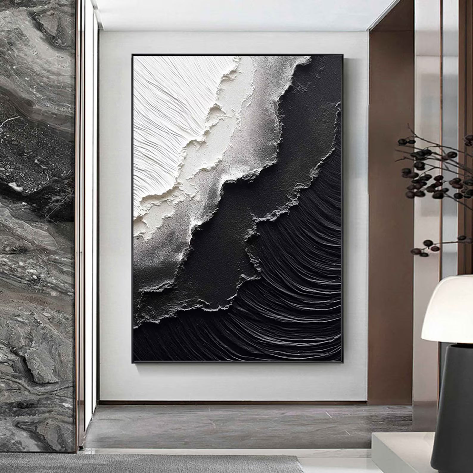 Textured Monochrome Waves | Black White