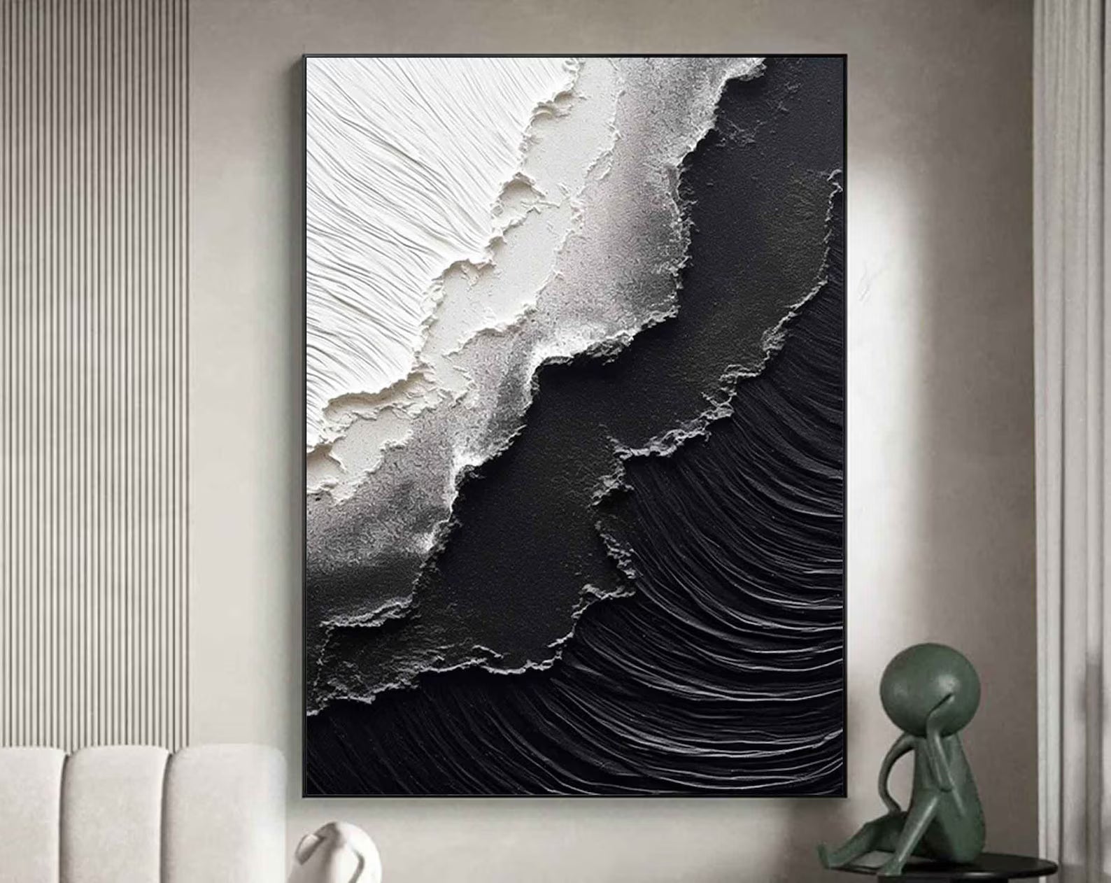 Textured Monochrome Waves | Black White
