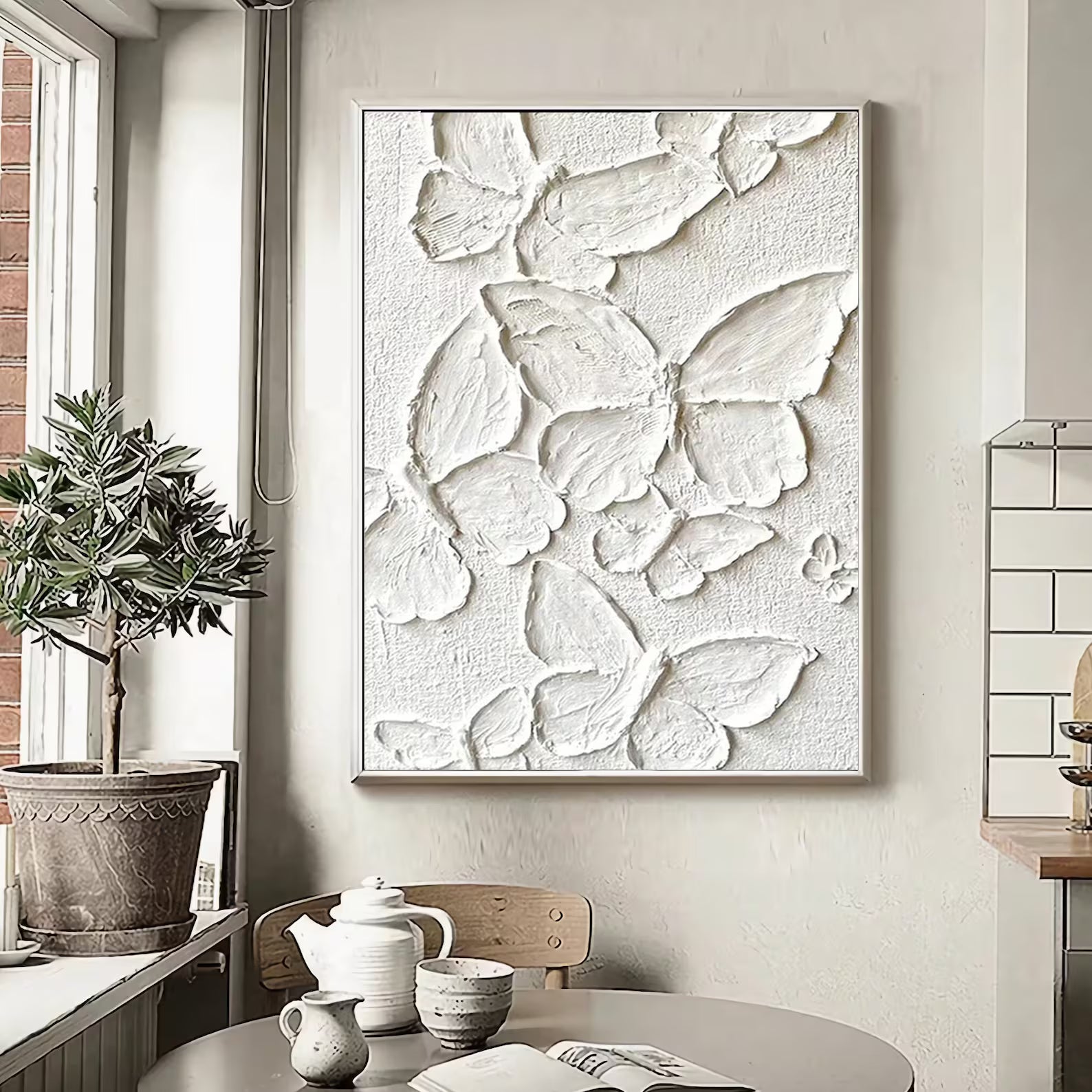 Textured Butterfly Opulence | White Beige