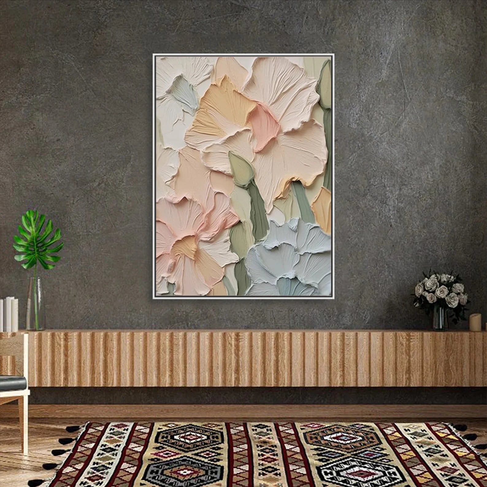 Textured Floral Serenity | Pastel Blossoms