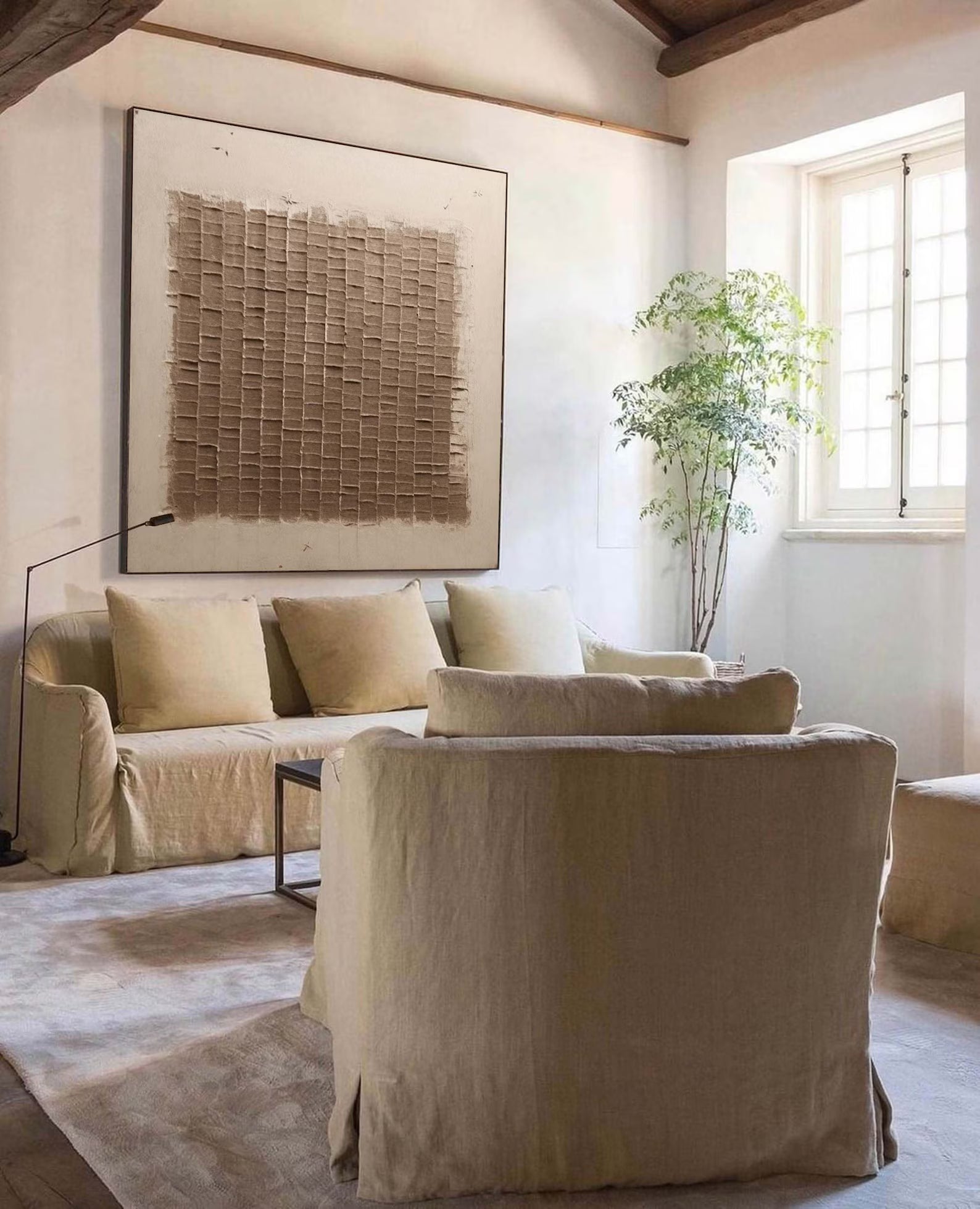 Textured Brown Grid Art | Neutral Sophistication