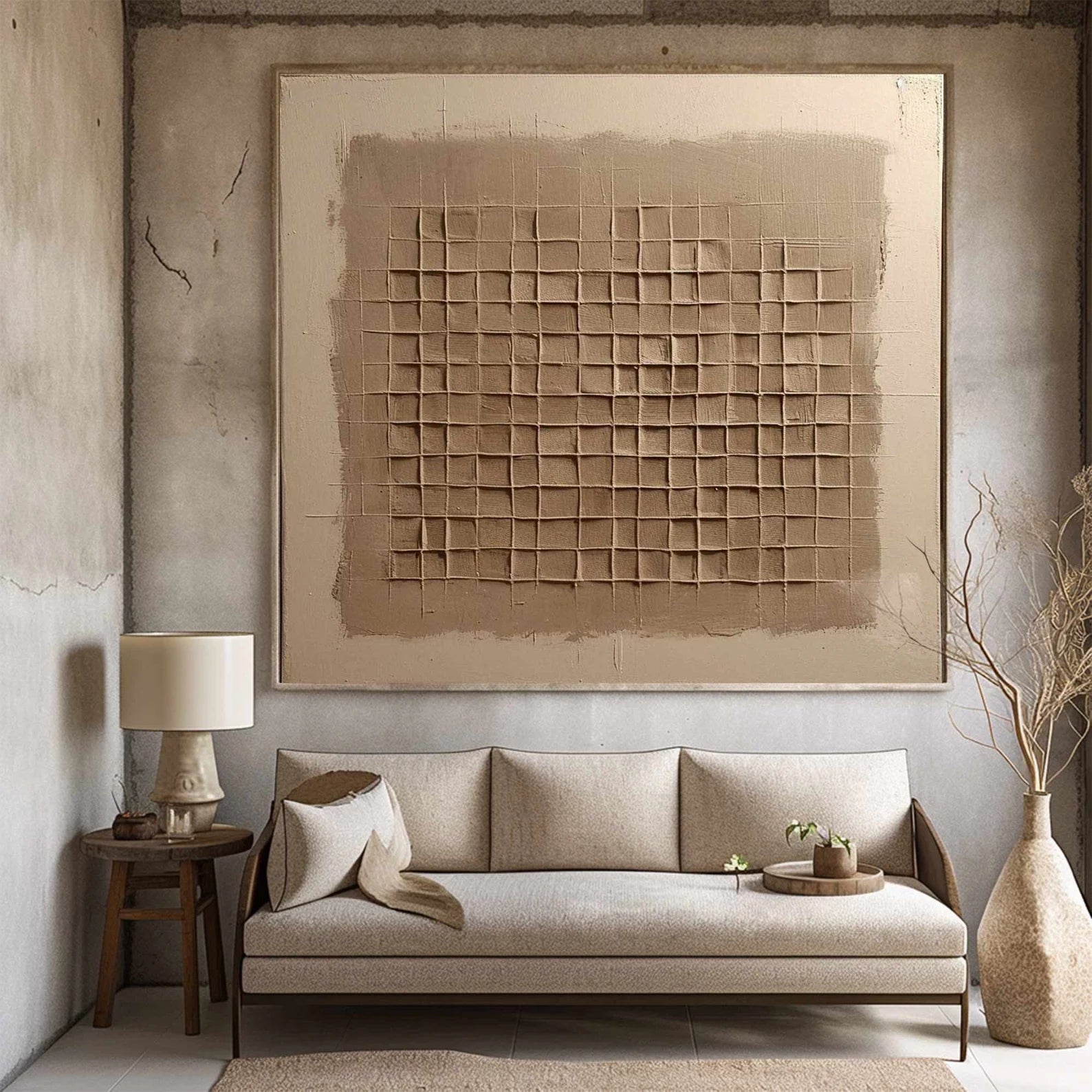 Textured Square Grid Art | Earthy Sophistication