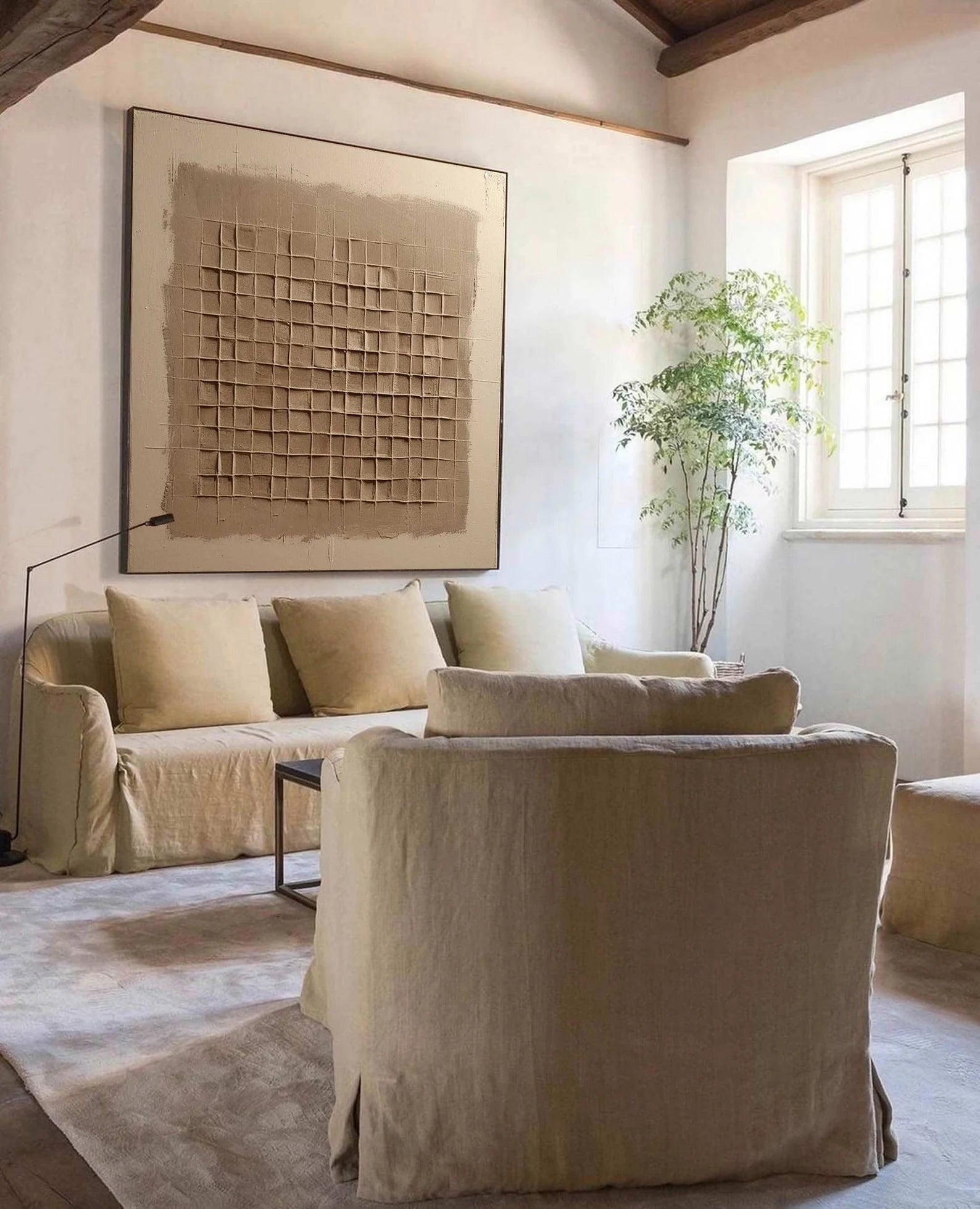 Textured Square Grid Art | Earthy Sophistication