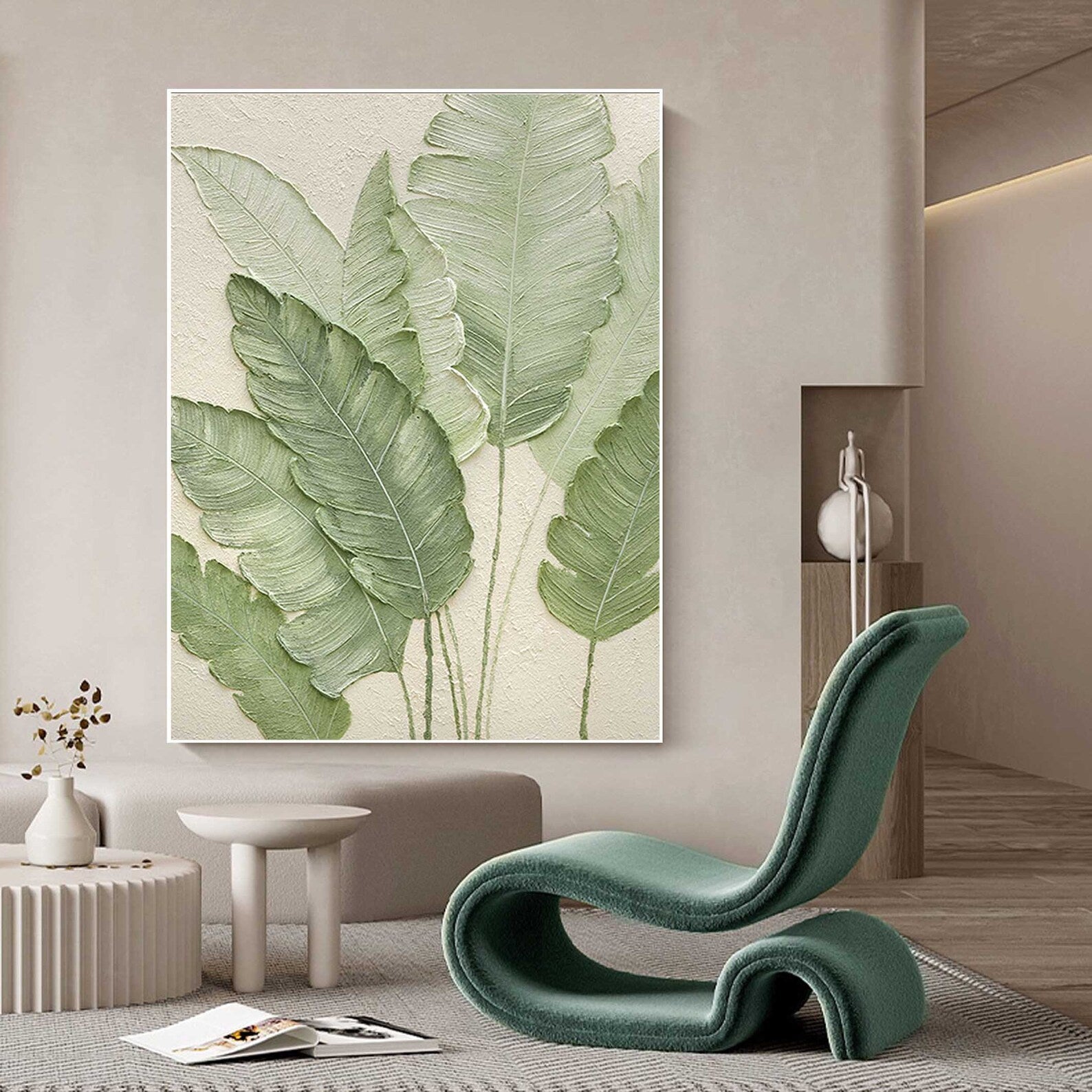 Textured Leaf Elegance | Sage Beige