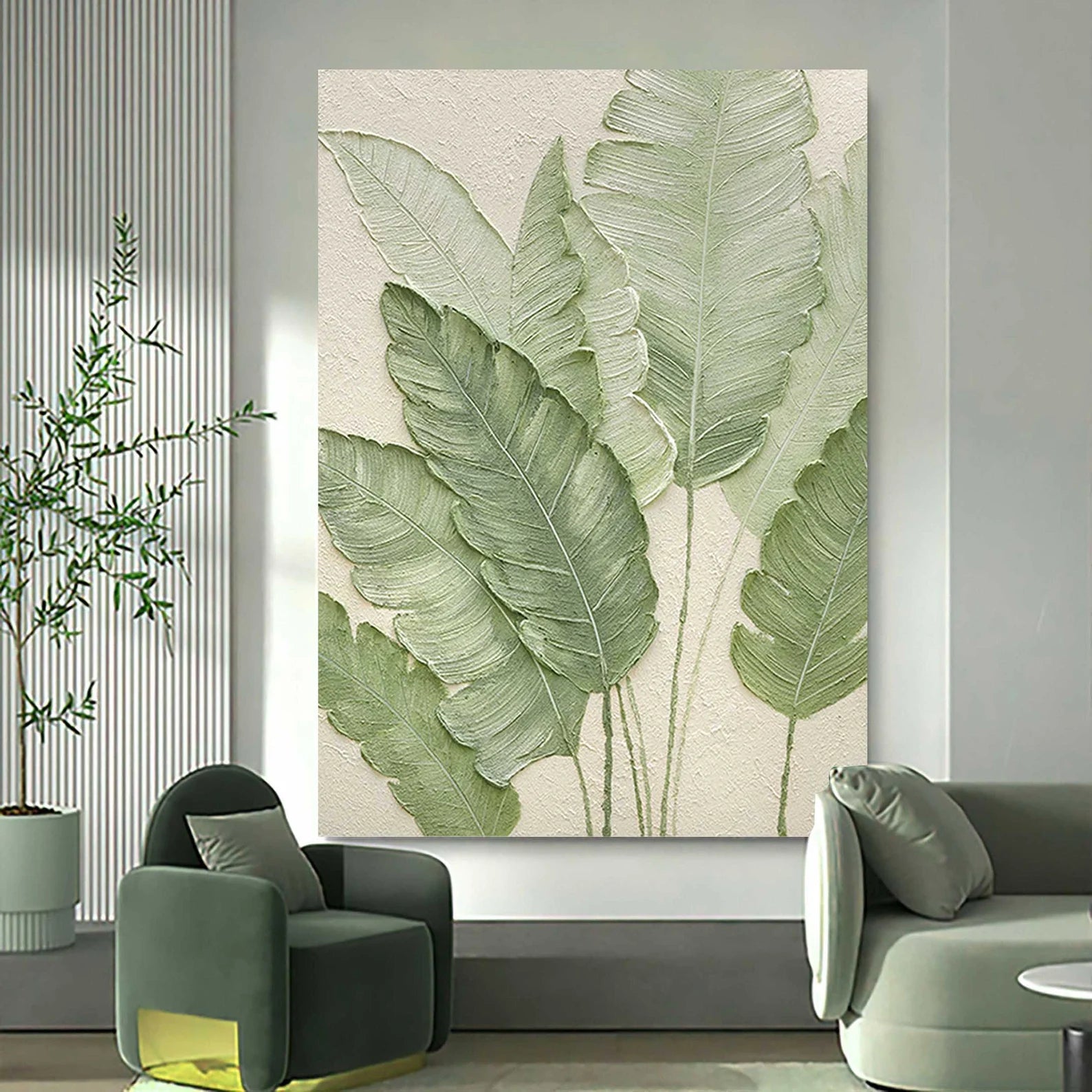 Textured Leaf Elegance | Sage Beige