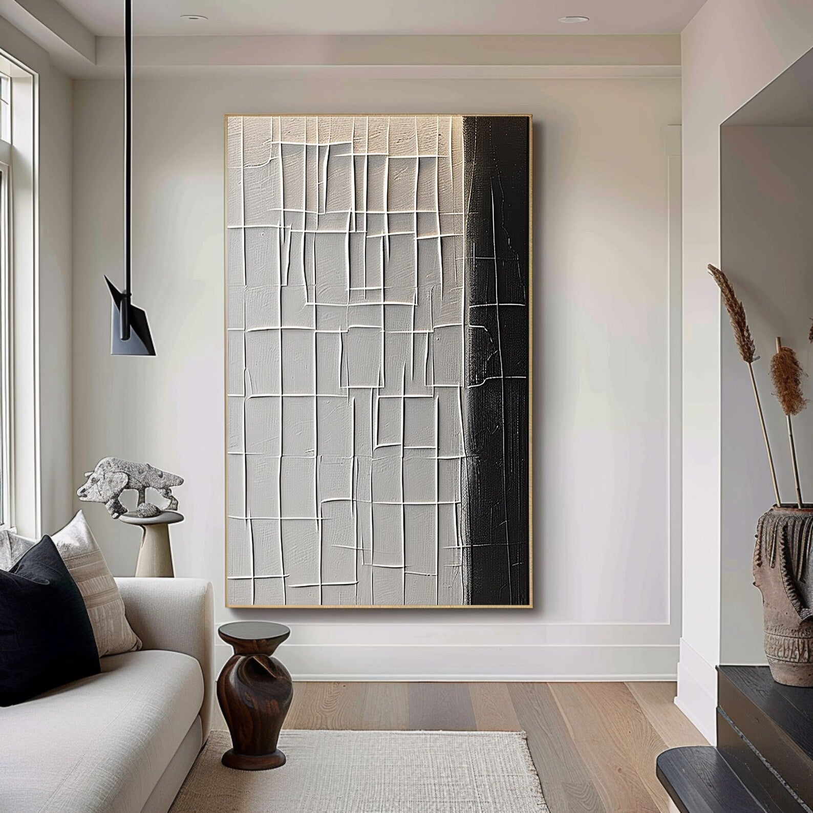 Textured Geometric Contrast | Grey Black