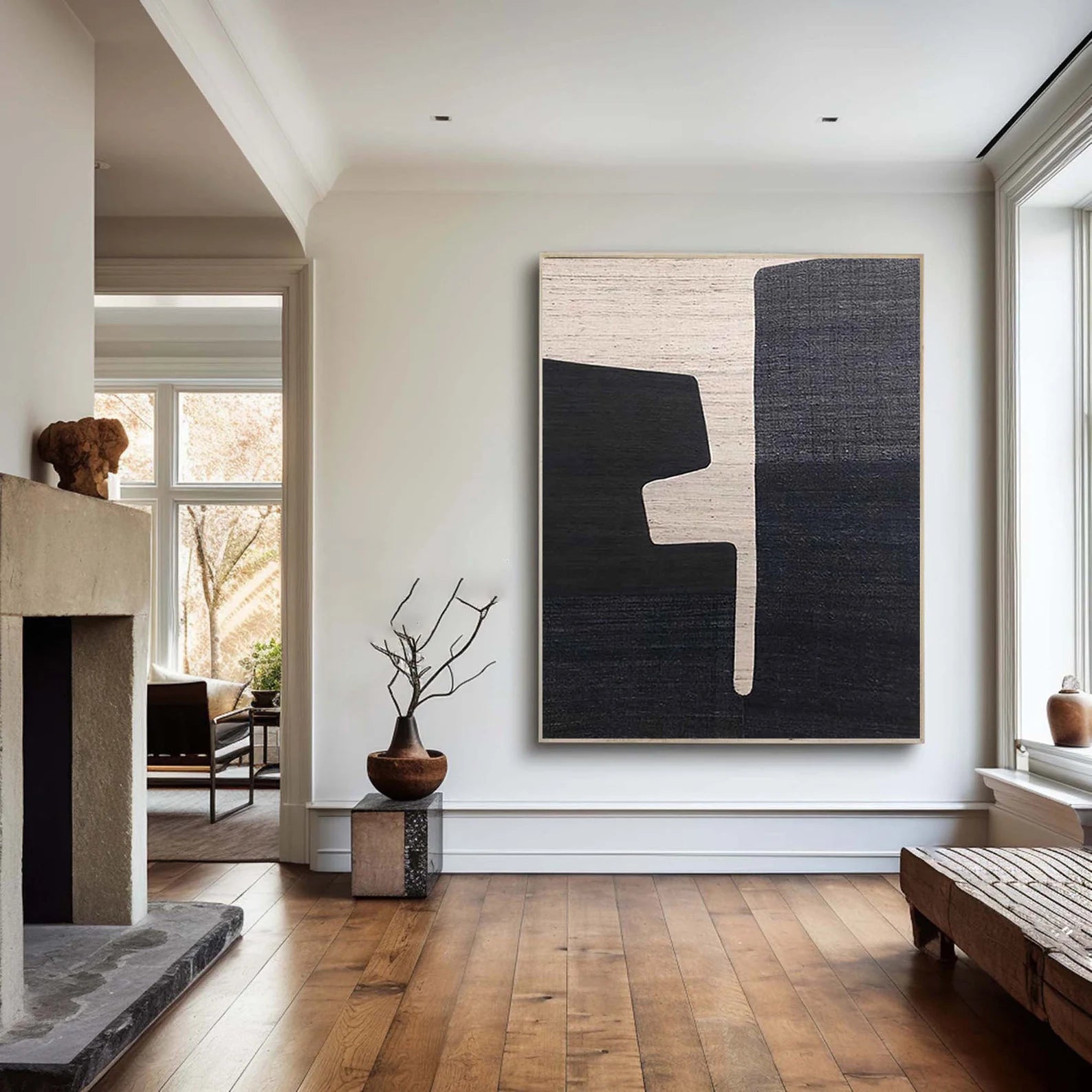 Textured Geometric Balance | Black Beige