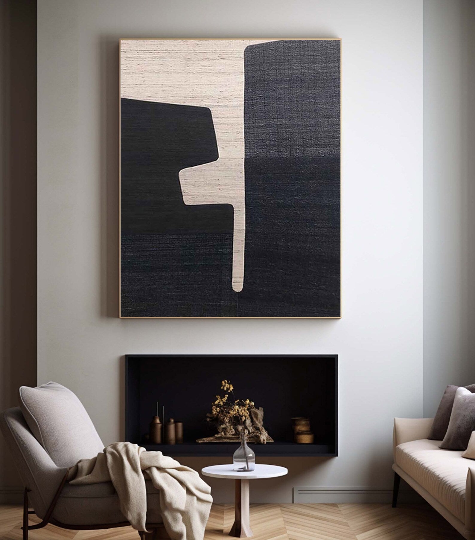 Textured Geometric Balance | Black Beige