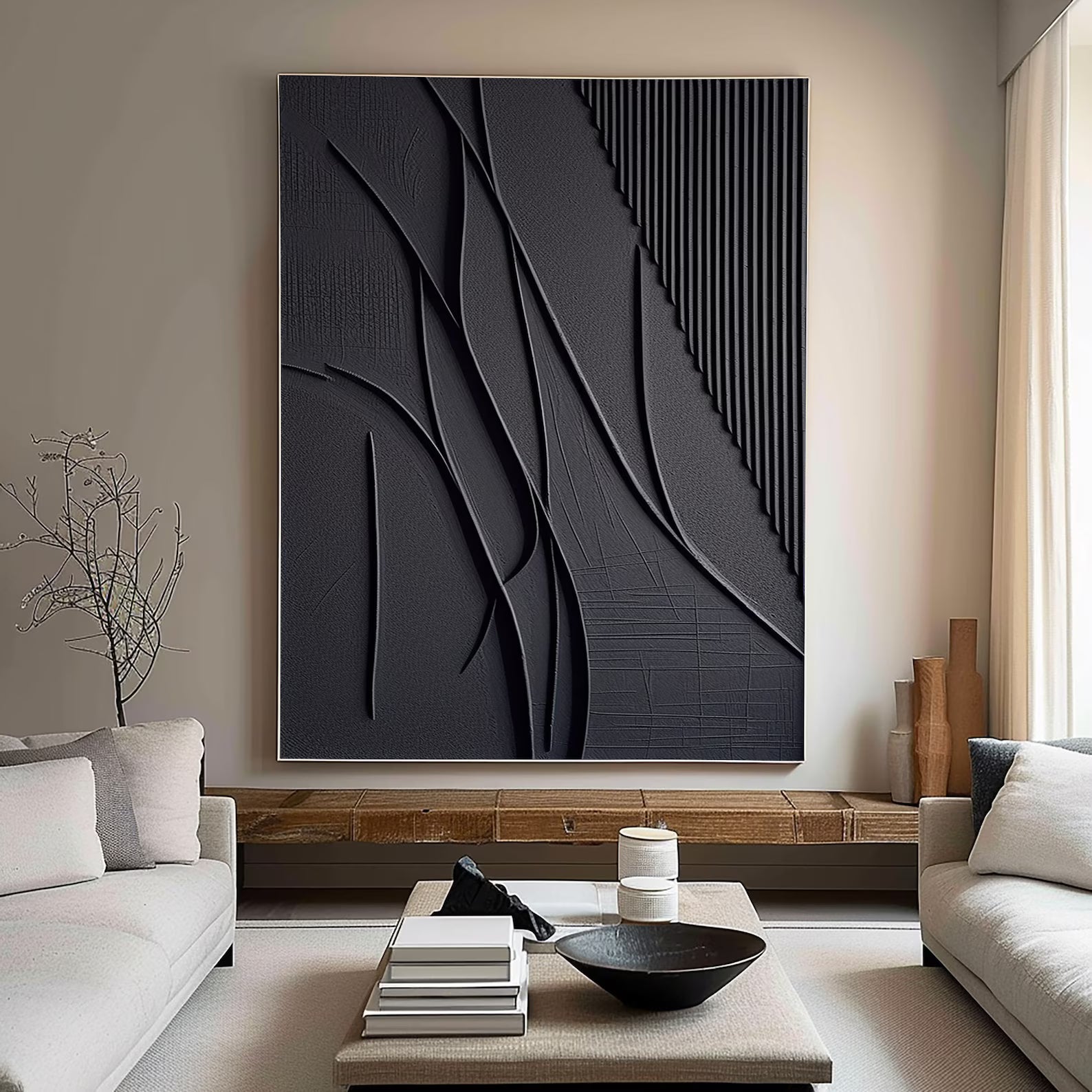 Textured Black Abstract Art | Modern Sophistication