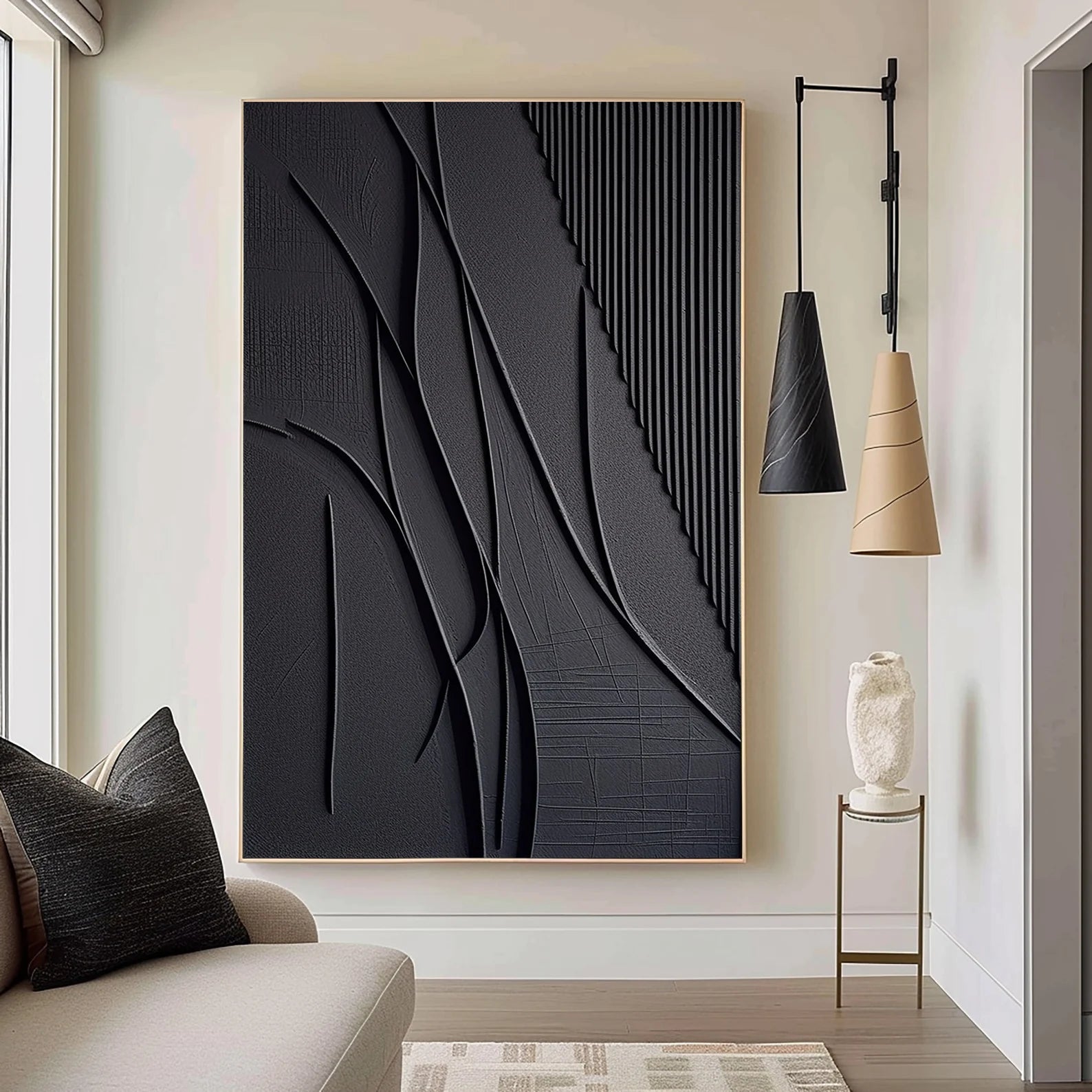 Textured Black Abstract Art | Modern Sophistication