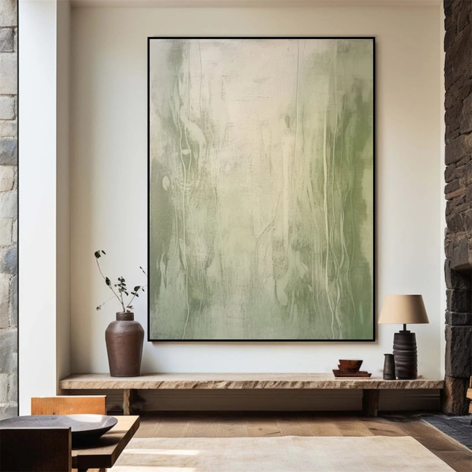 Textured Botanical Calm | Green Beige