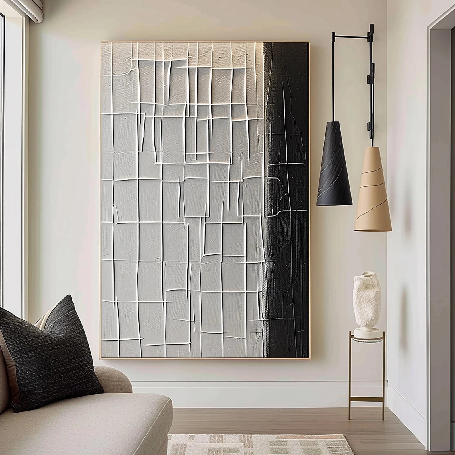 Textured Geometric Contrast | Grey Black