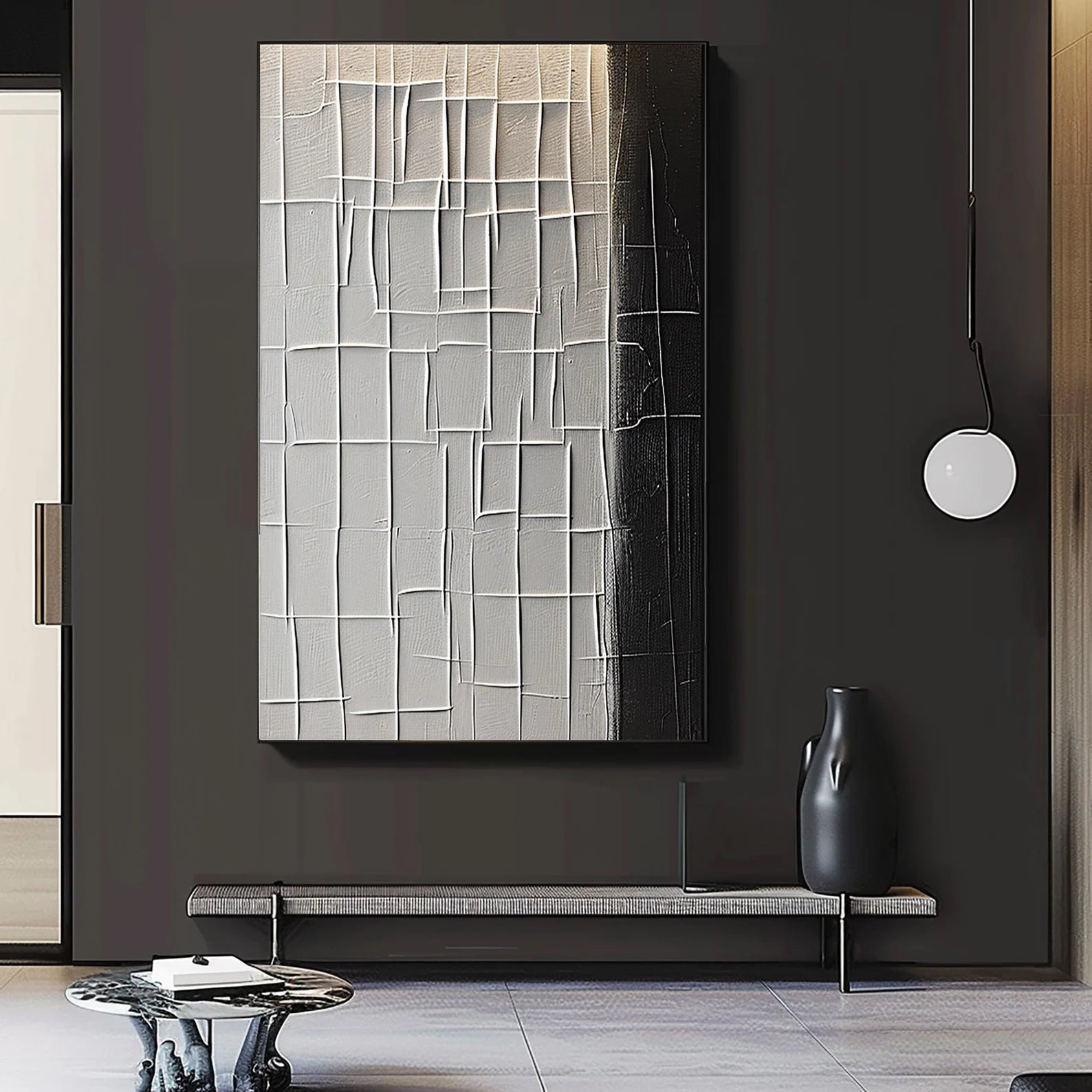 Textured Geometric Contrast | Grey Black