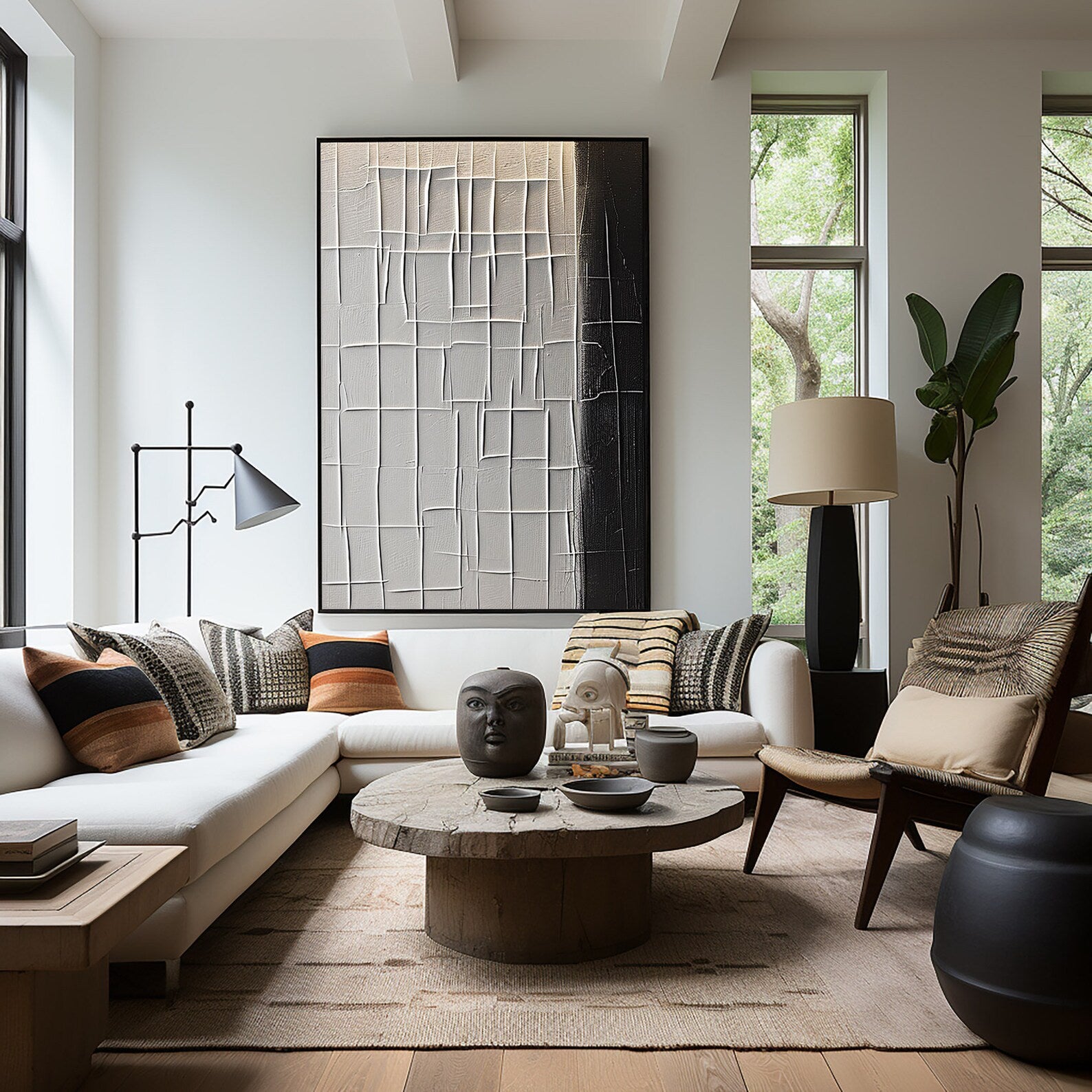 Textured Geometric Contrast | Grey Black