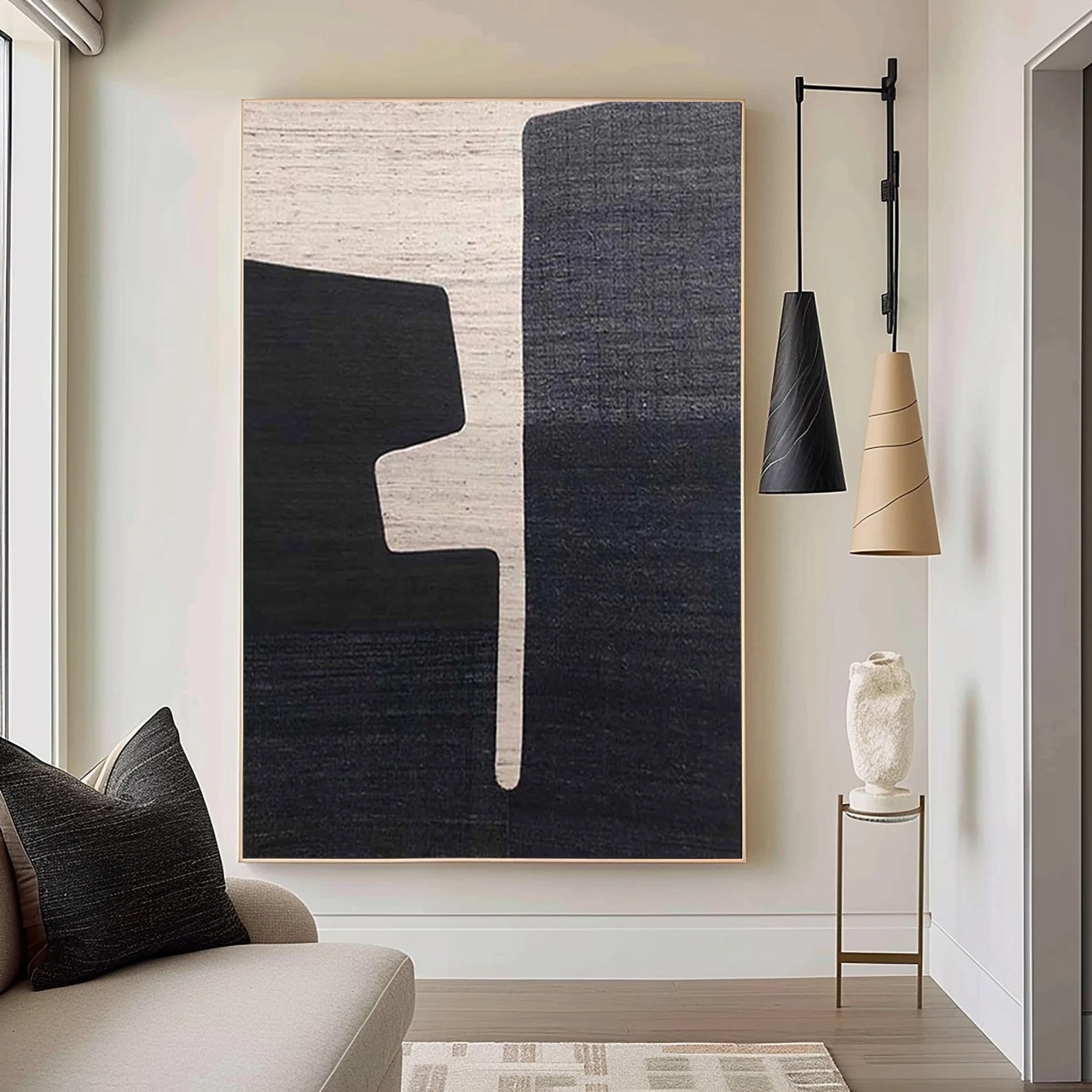 Textured Geometric Balance | Black Beige