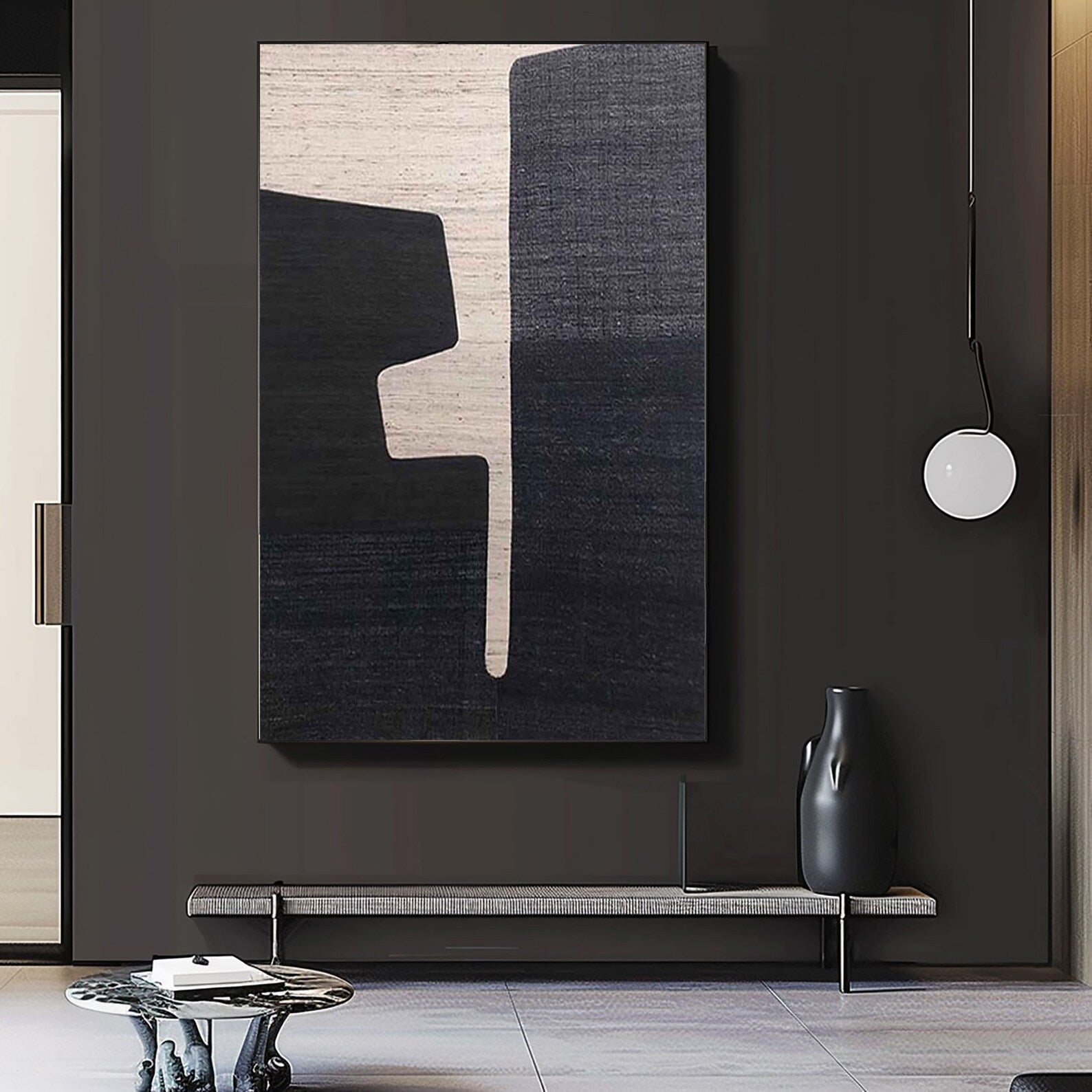 Textured Geometric Balance | Black Beige