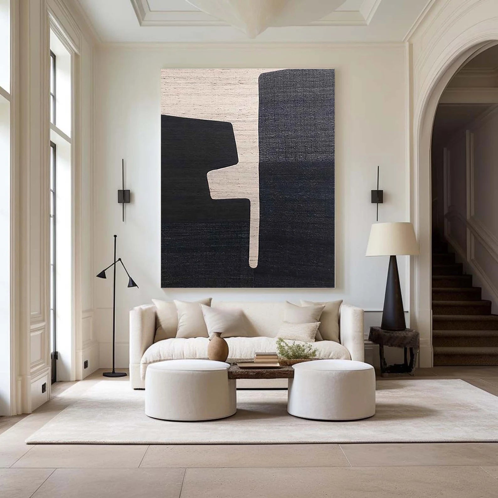 Textured Geometric Balance | Black Beige