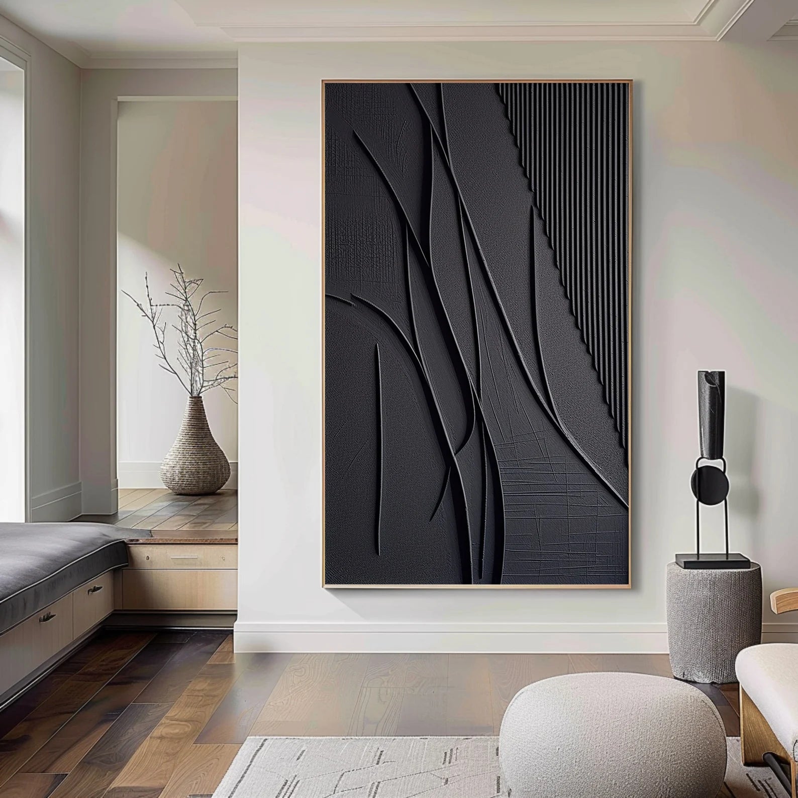 Textured Black Abstract Art | Modern Sophistication