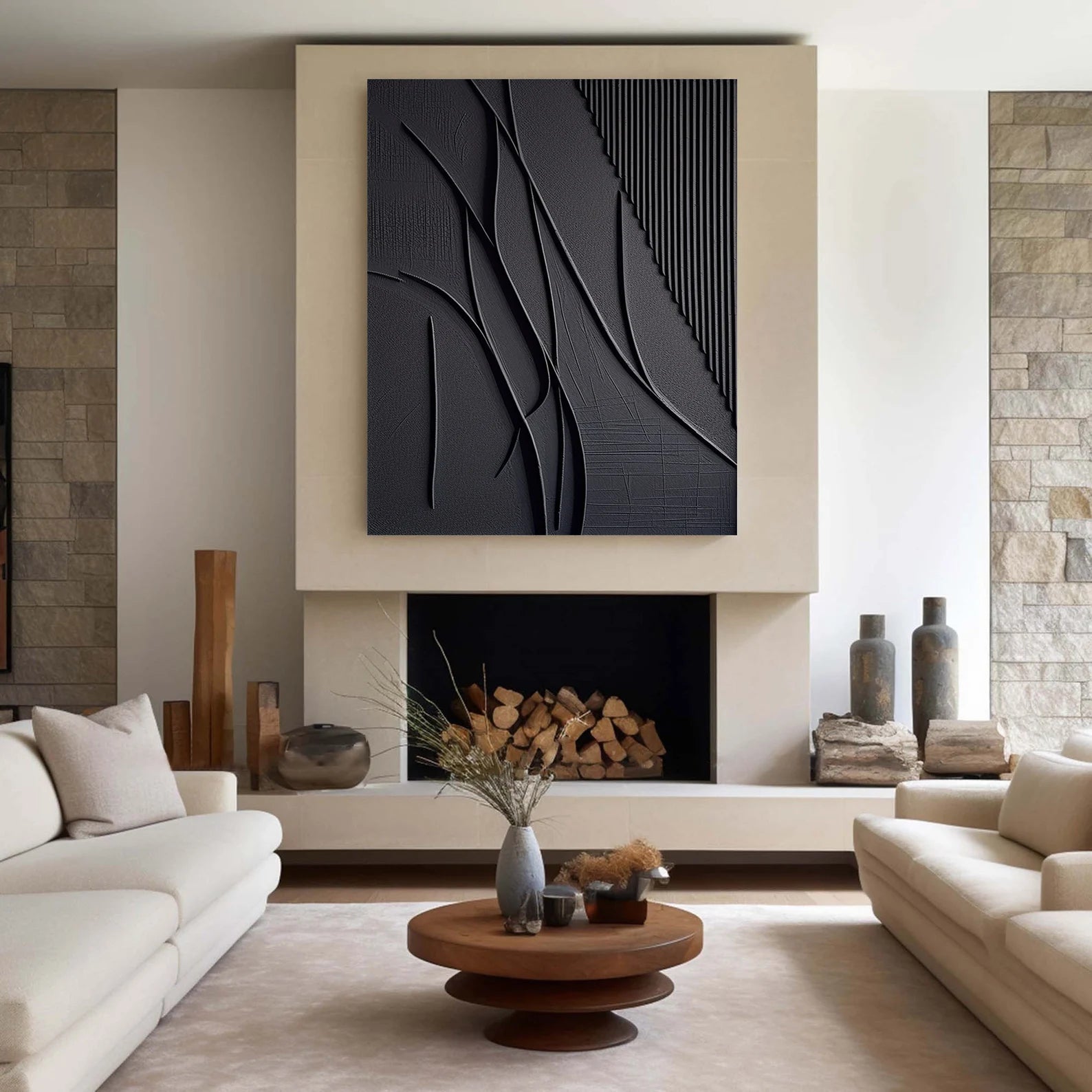 Textured Black Abstract Art | Modern Sophistication