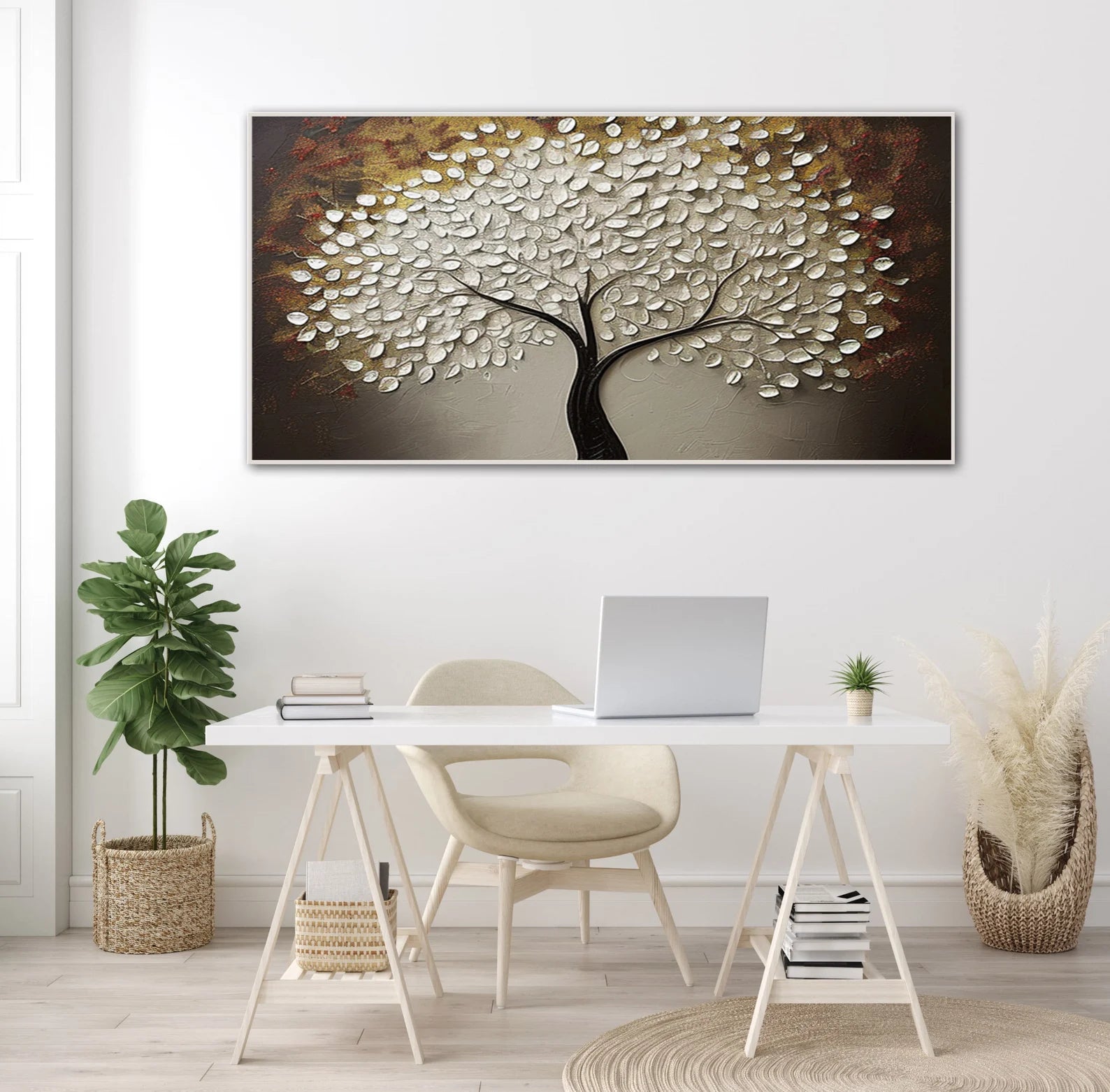 Textured Tree Opulence | White Brown