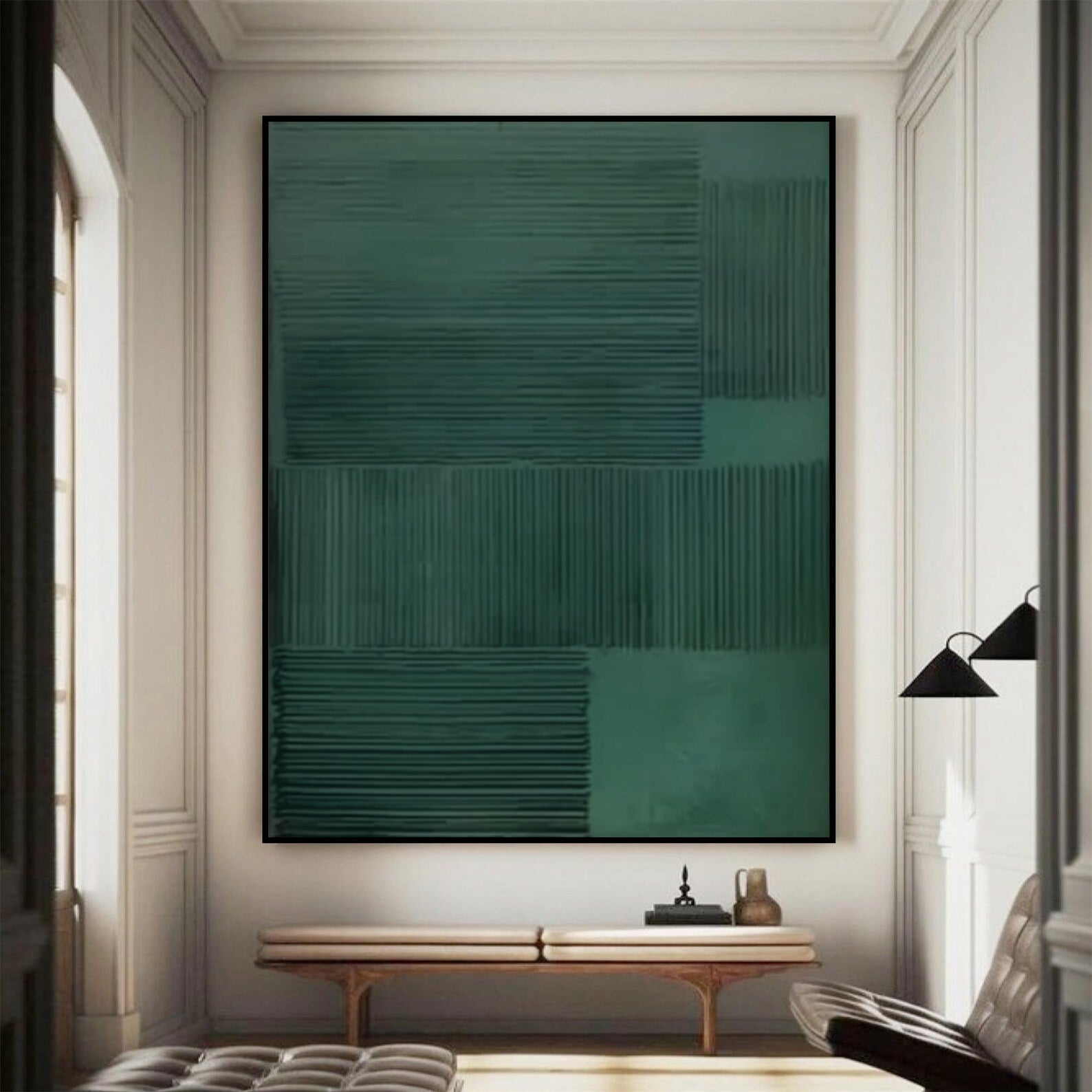 Textured Geometric Opulence | Green Grid