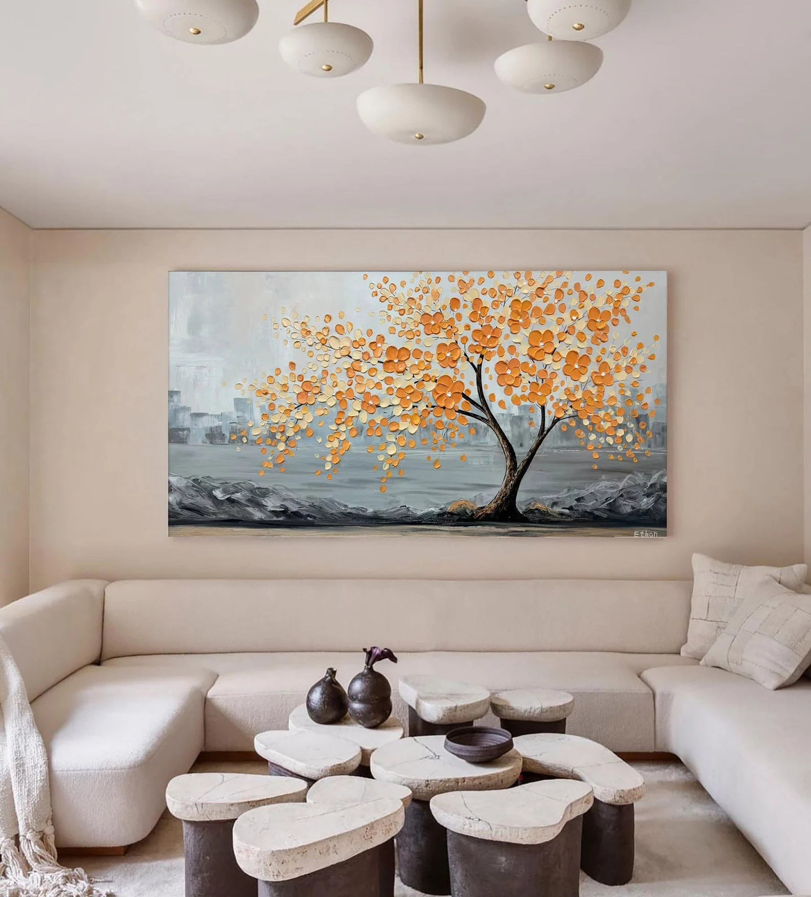 Textured Tree Opulence | Orange Gray