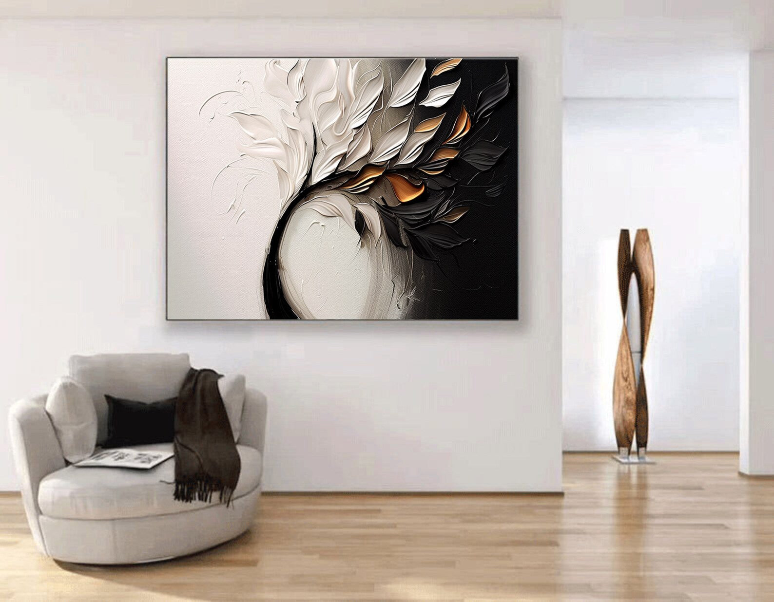 Textured Leaf Opulence | Gold Black