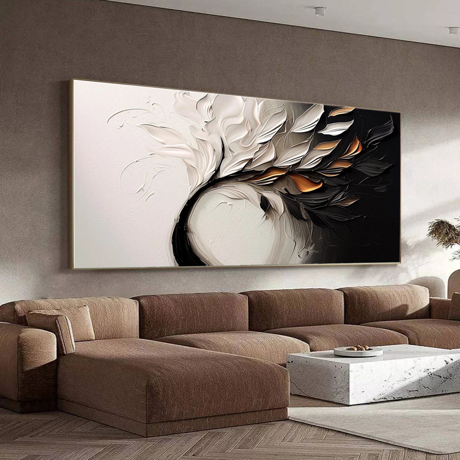 Textured Leaf Opulence | Gold Black