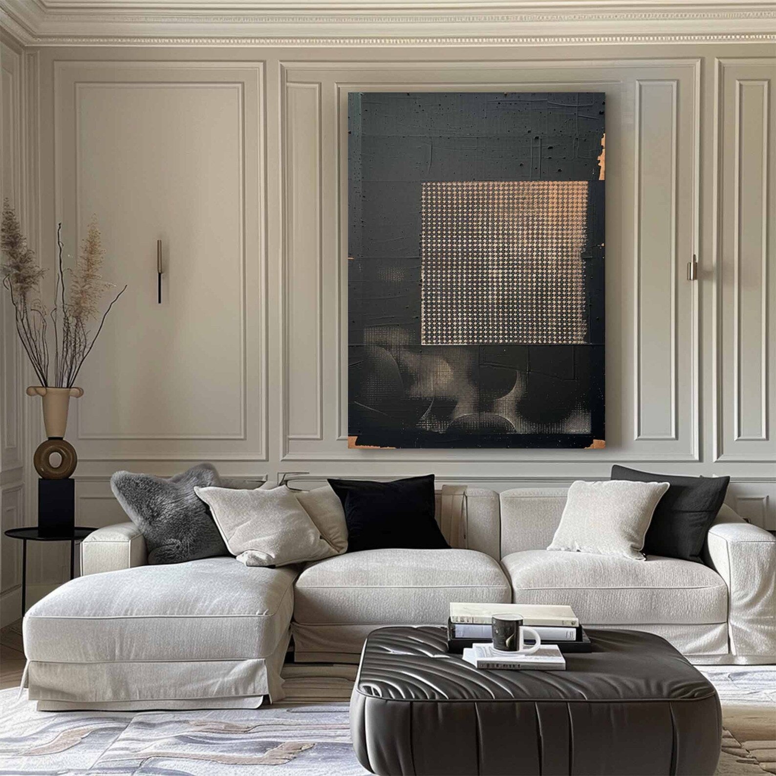 Textured Black Grid Art | Bold Sophistication