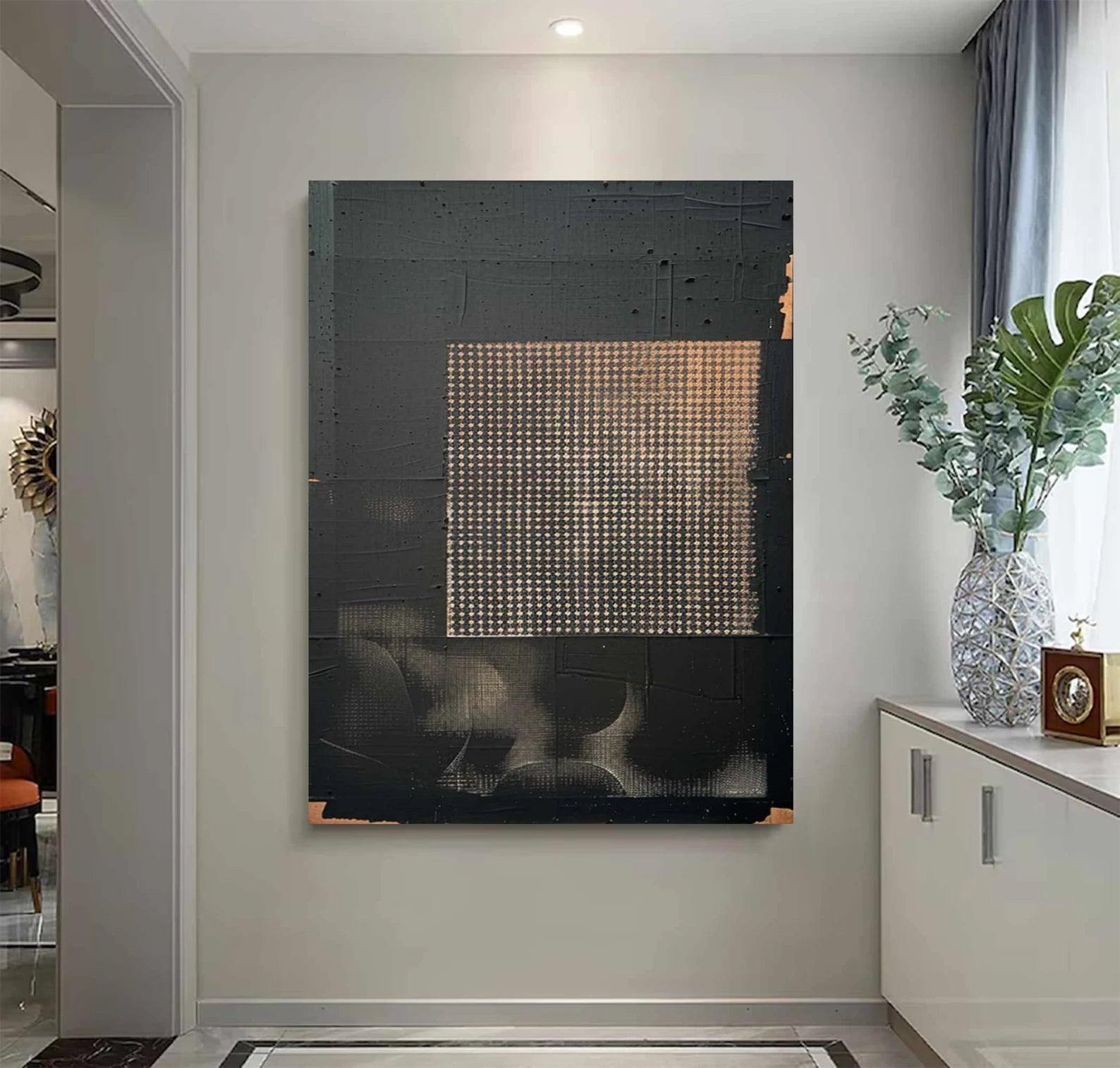 Textured Black Grid Art | Bold Sophistication