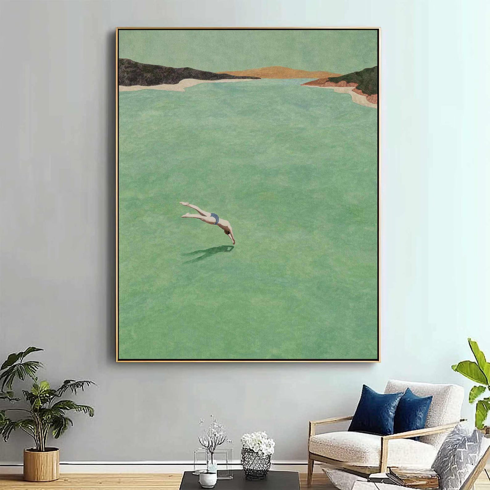 Figurative Green Diving Art | Calm Leisure Vibe
