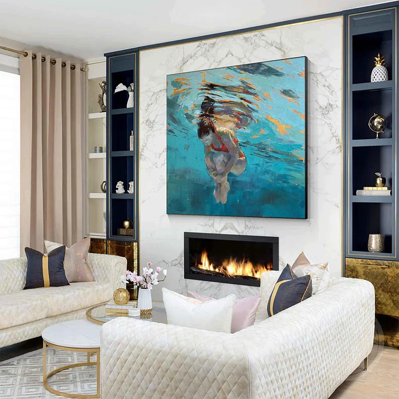 Figurative Underwater Swim Art | Vibrant Leisure Vibe