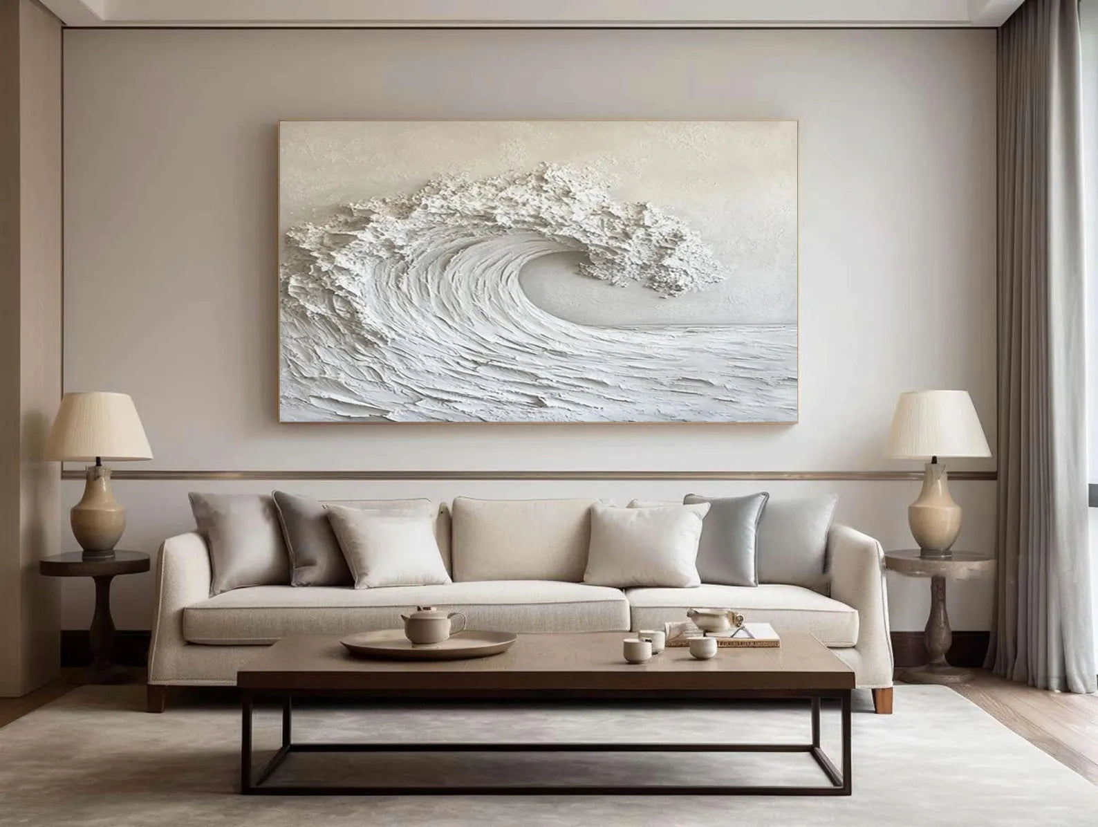 Textured Wave Grandeur | White Surge