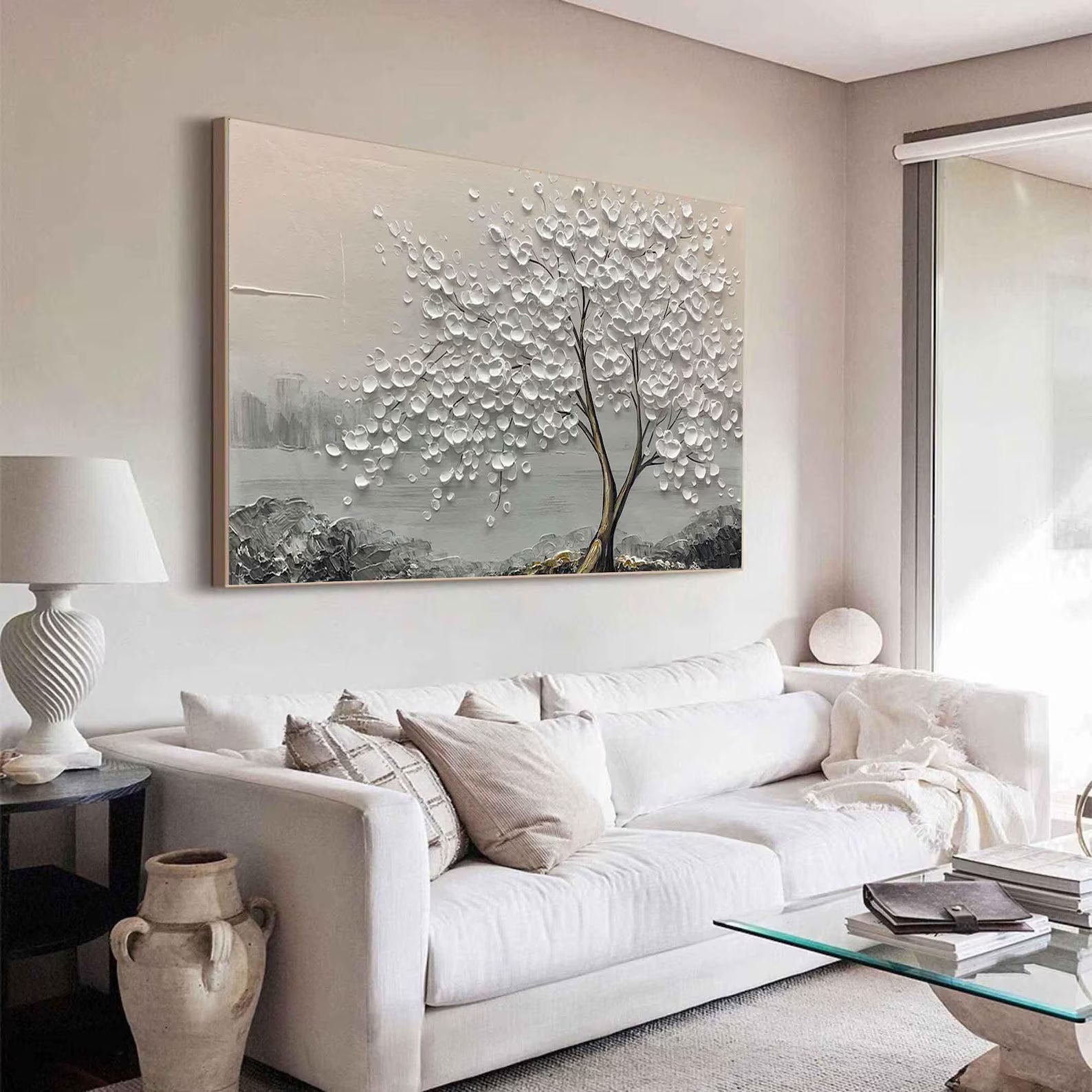 Textured Tree Elegance | Silver Blossom