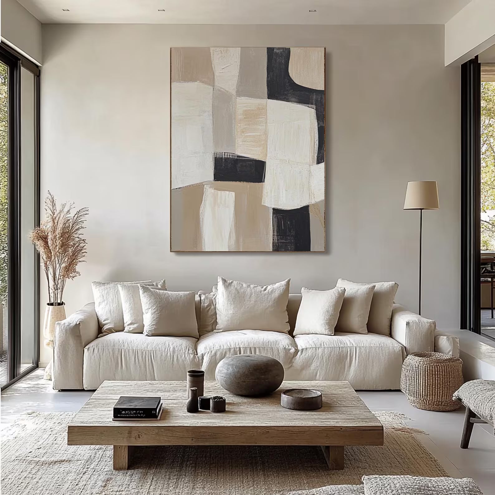 Textured Geometric Sophistication | Beige Black