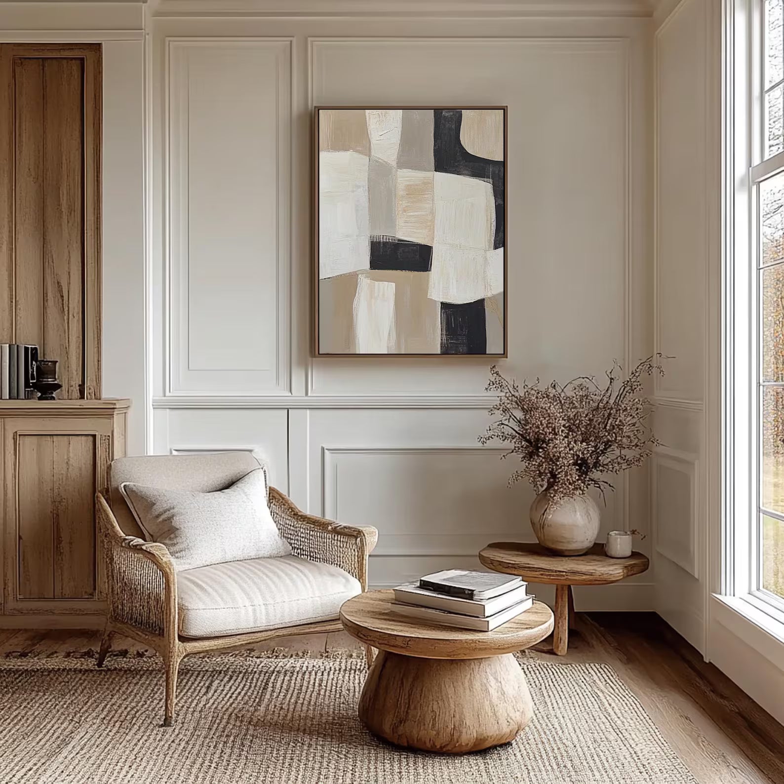 Textured Geometric Sophistication | Beige Black