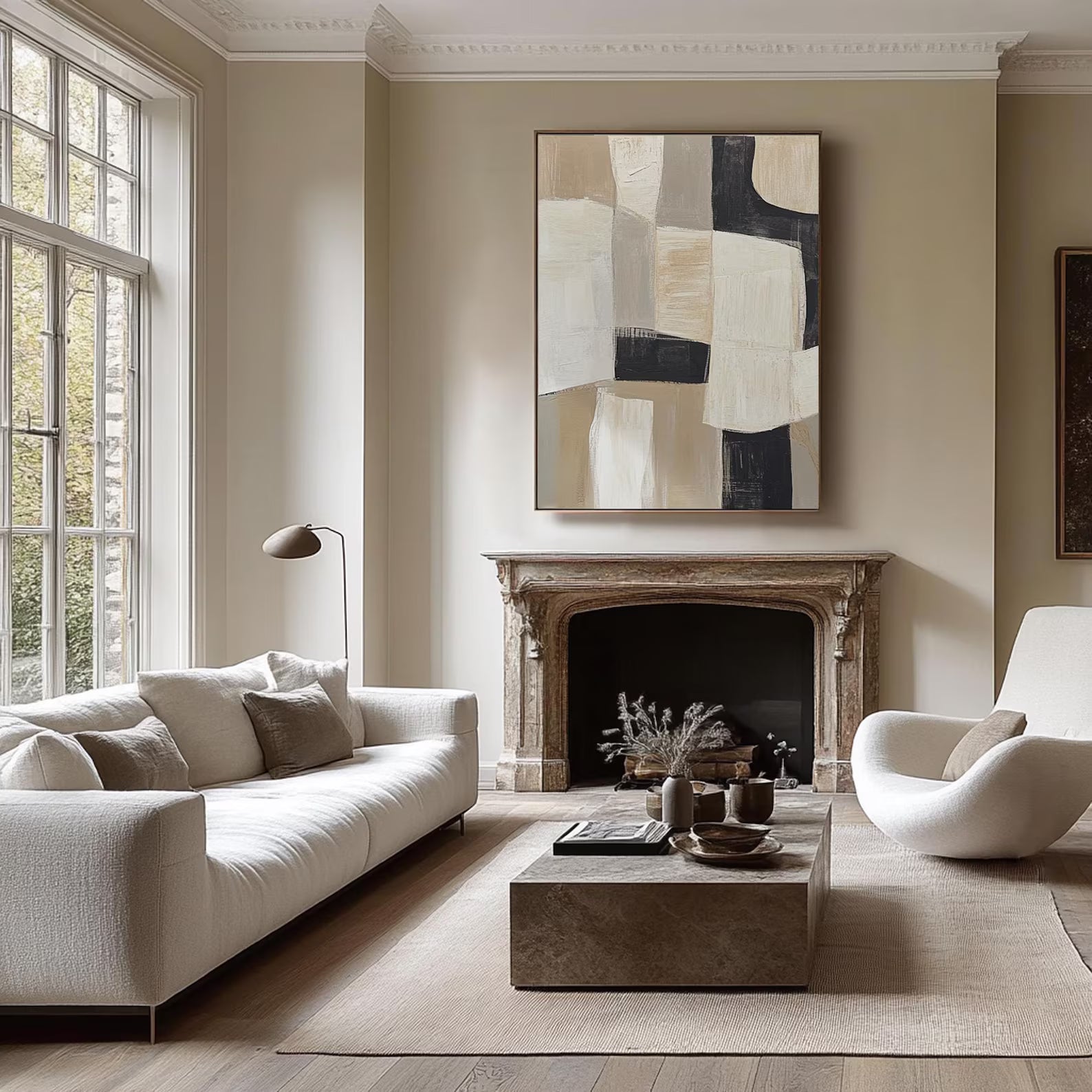 Textured Geometric Sophistication | Beige Black