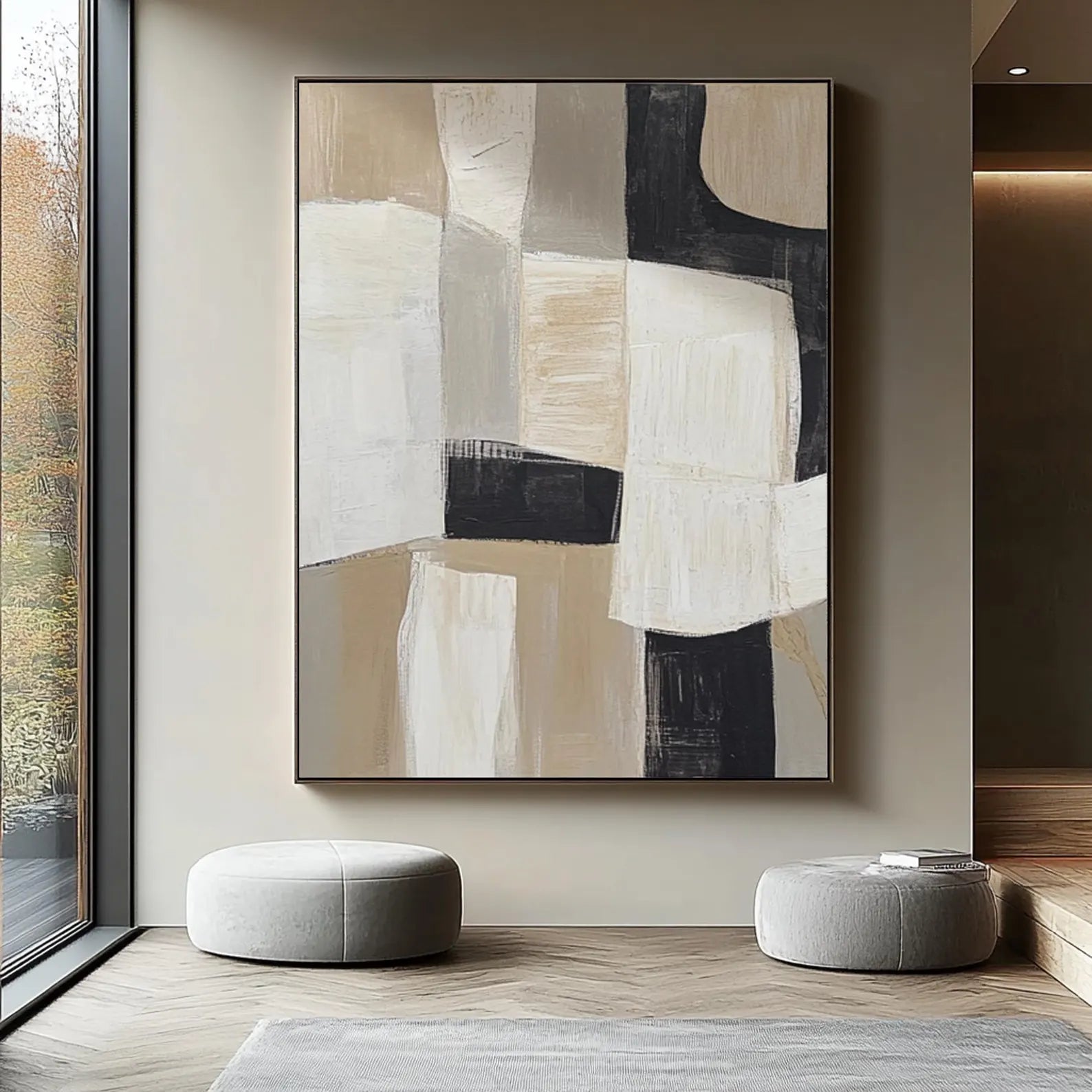 Textured Geometric Sophistication | Beige Black