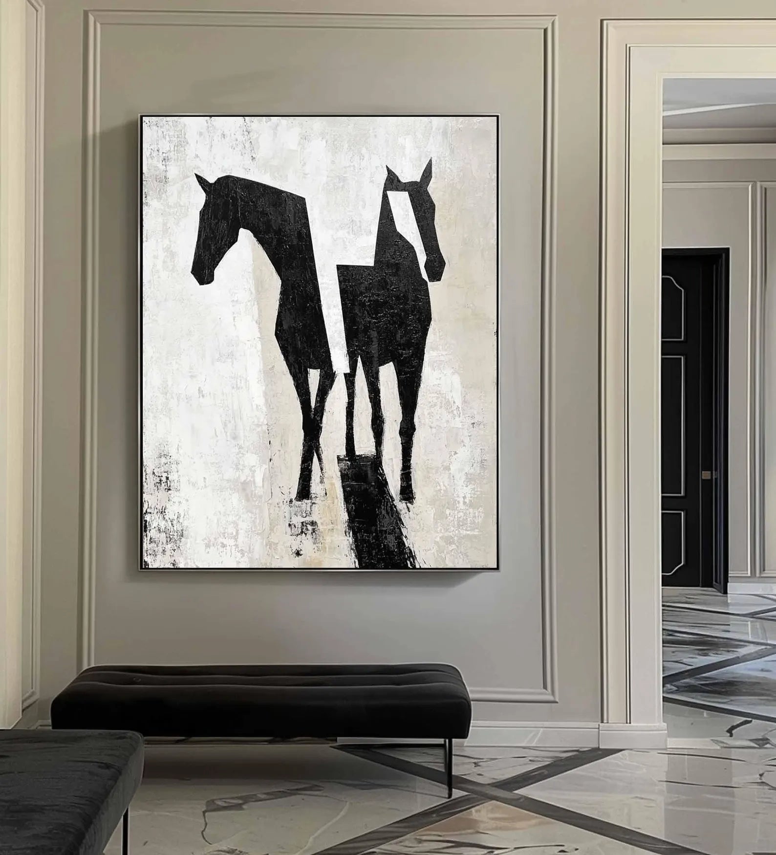 Geometric Horse Art | Monochrome Sophistication